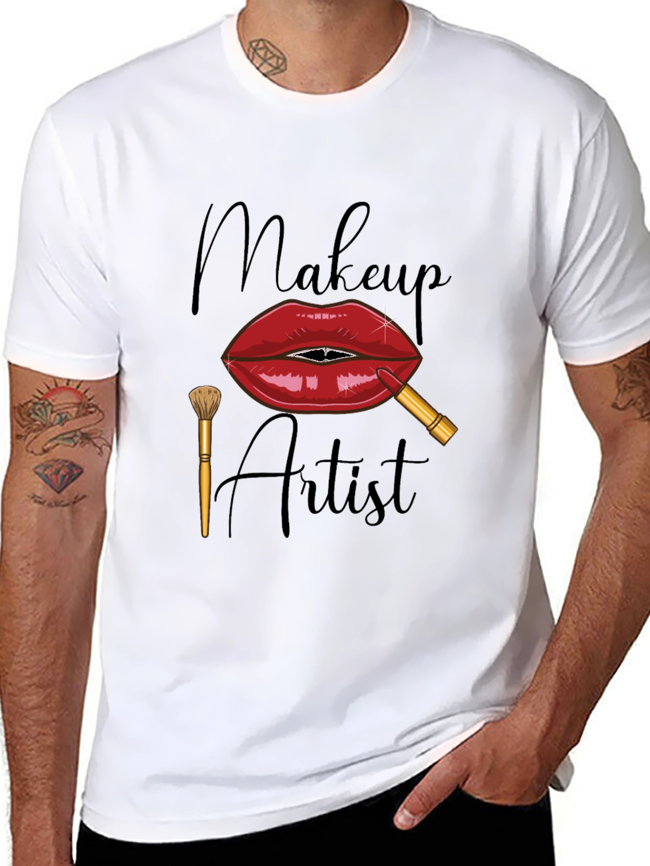 Black Makeup Artist Graphic T-Shirt - Unisex Black Tee view 8