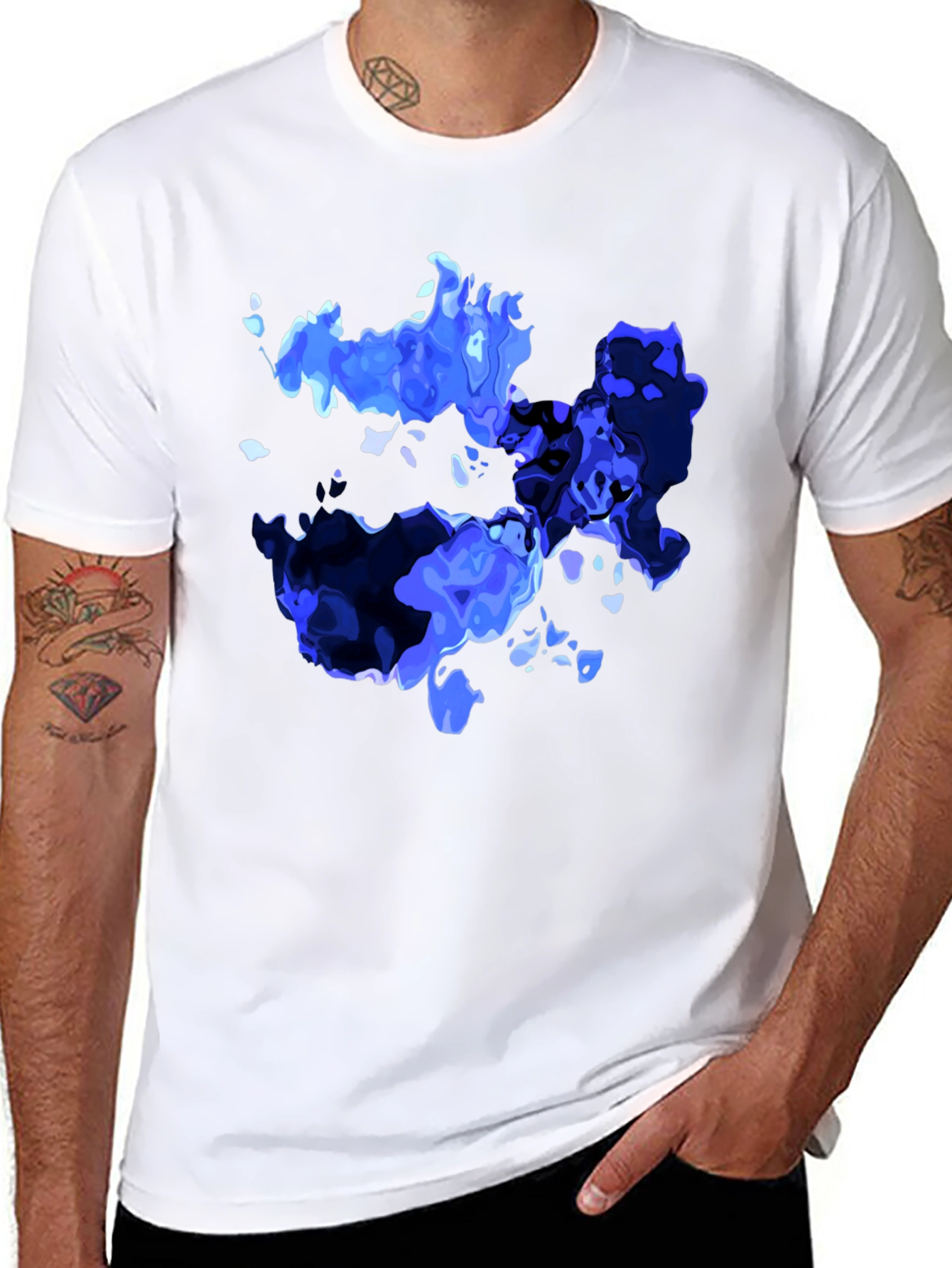 Black Abstract Blue Graphic Print Black T-Shirt view 8