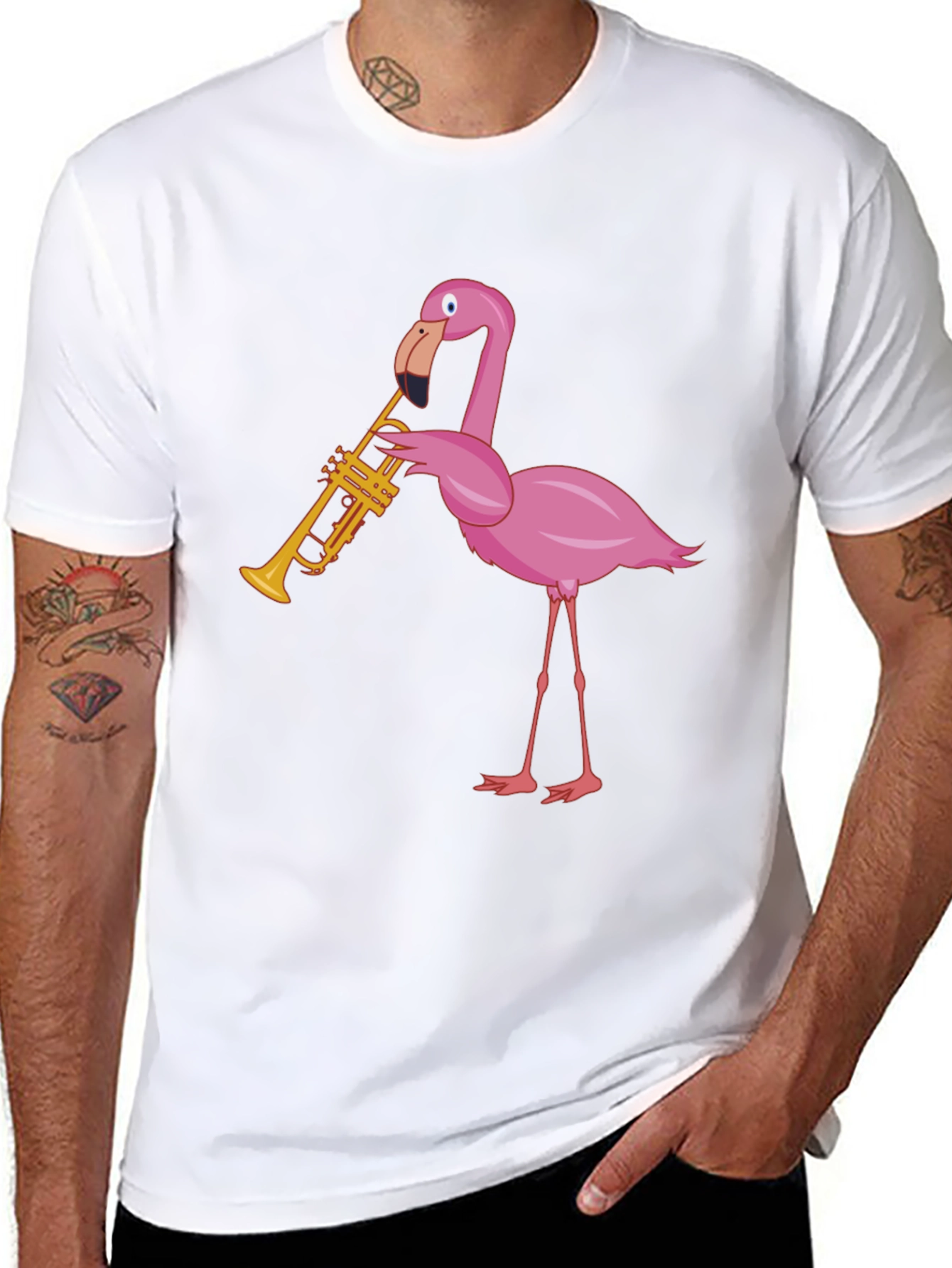 Black Funky Flamingo Trumpet Graphic T-Shirt view 8