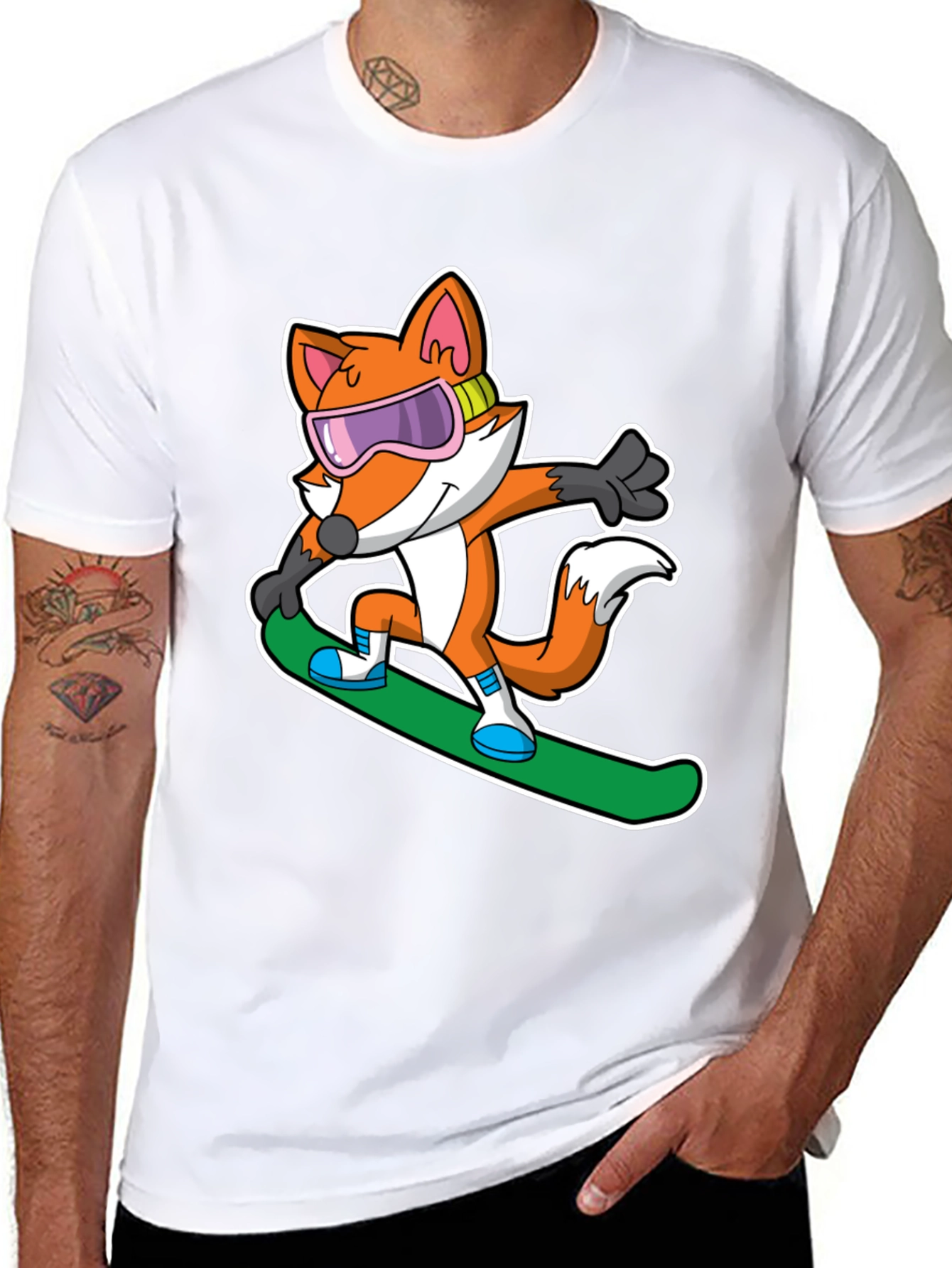Black Fox Snowboarder T-Shirt - Cool Cartoon Animal Tee view 8