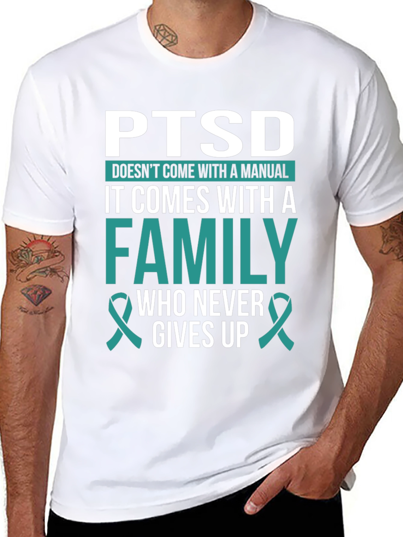 Black PTSD Awareness T-Shirt - Family Support view 8