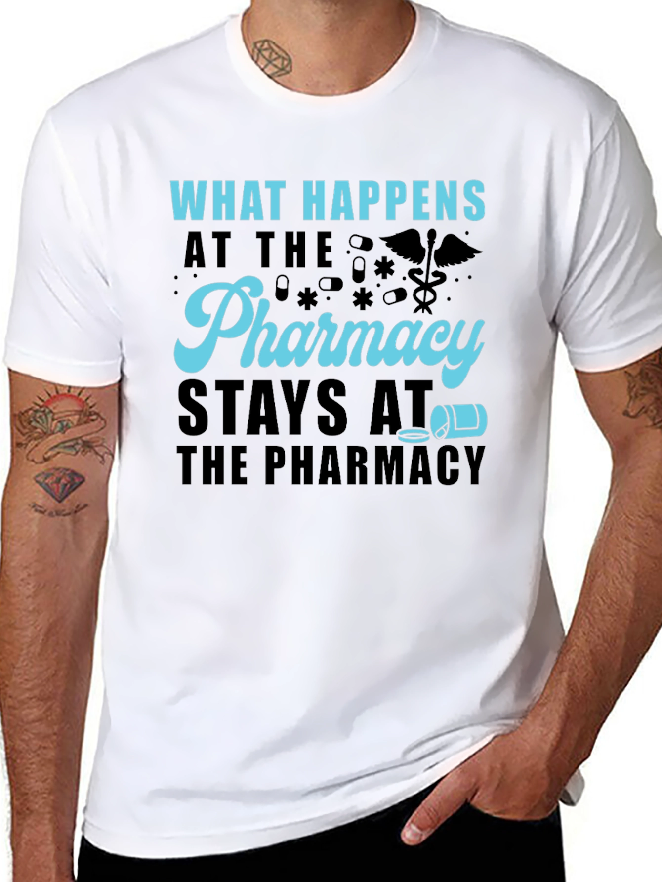 Black Pharmacy Humor T-Shirt - What Happens Stays view 8