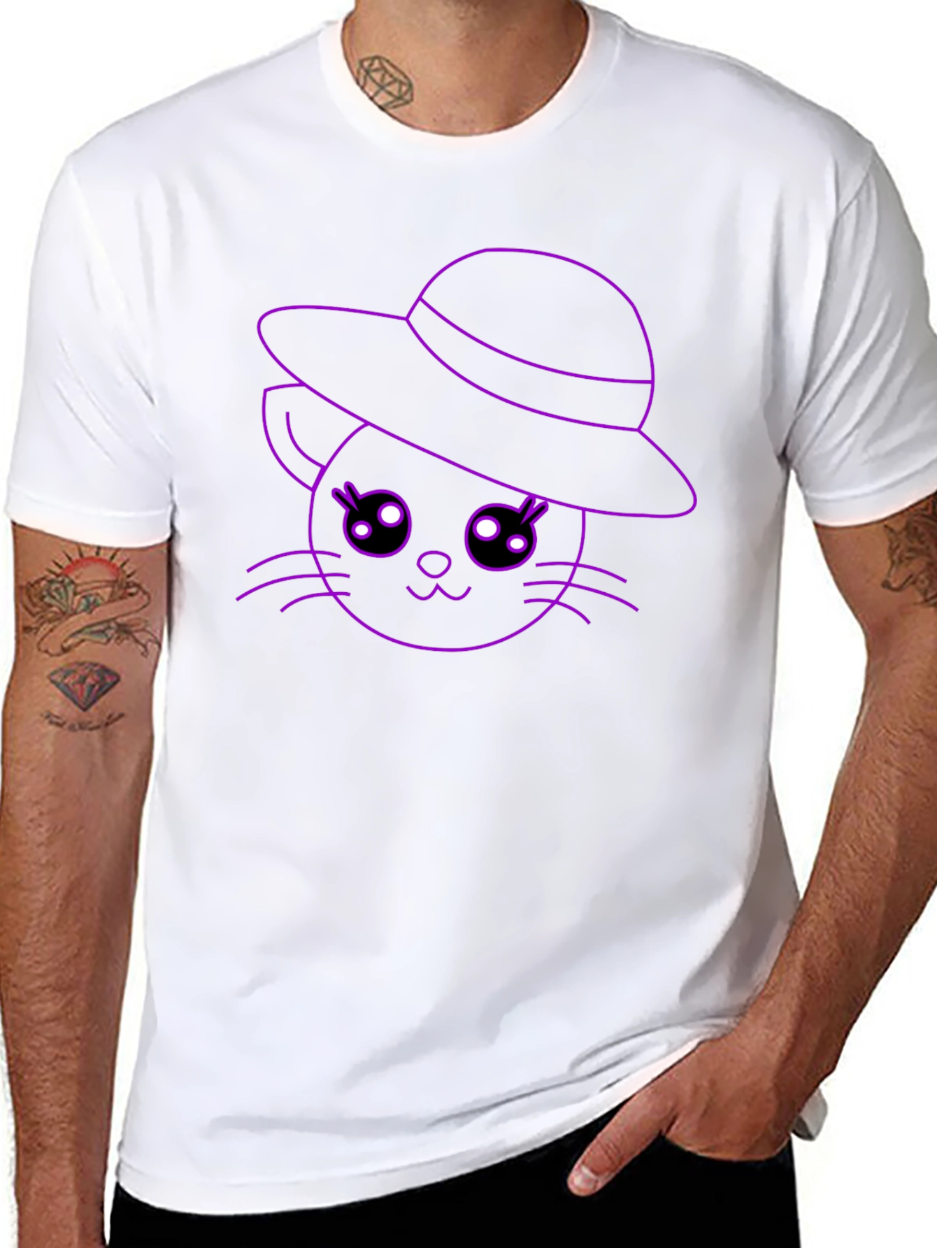 Cute Cat in Hat T-Shirt - Unisex Style - 8