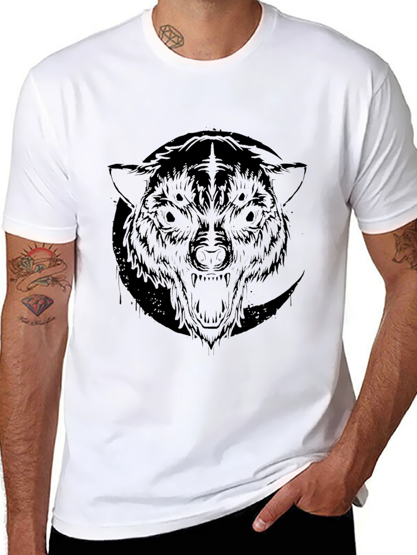 Black Black Wolf Graphic Tee - Men's Crew Neck view 8