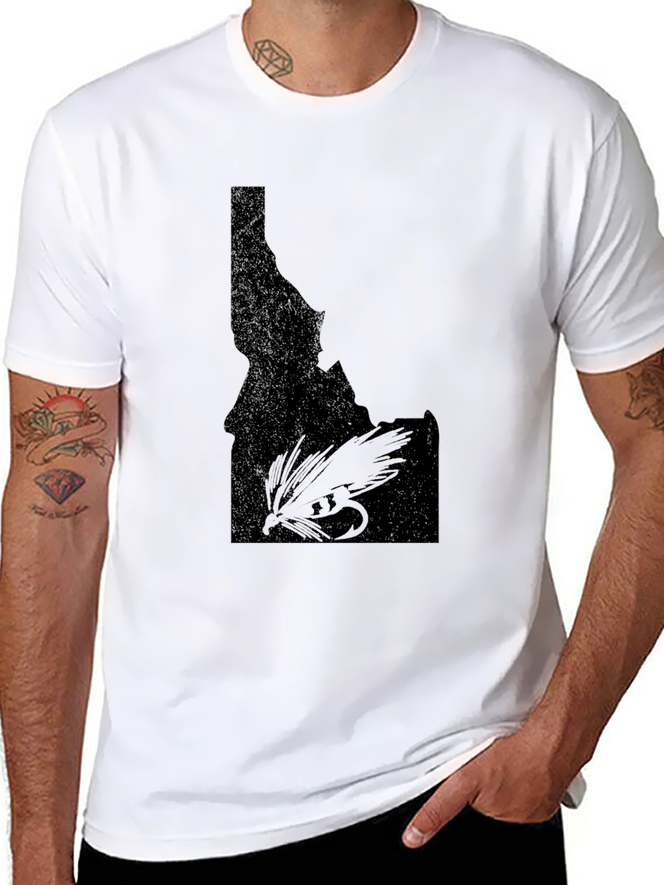 Black Idaho Fly Fishing T-Shirt - Black State Outline Tee view 8