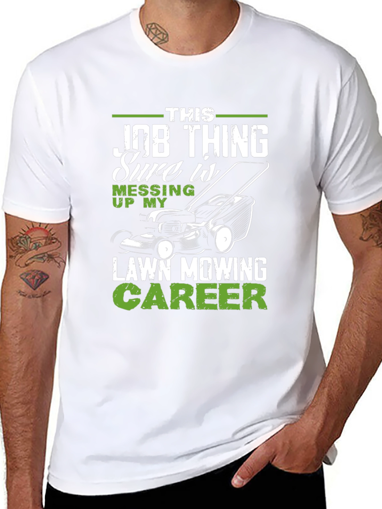 Black Funny Lawn Mowing Career T-Shirt view 8