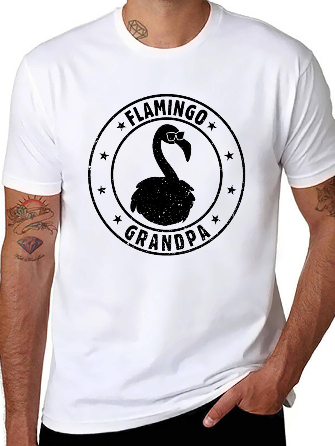 Black Flamingo Grandpa T-Shirt - Men's Black Tee view 8