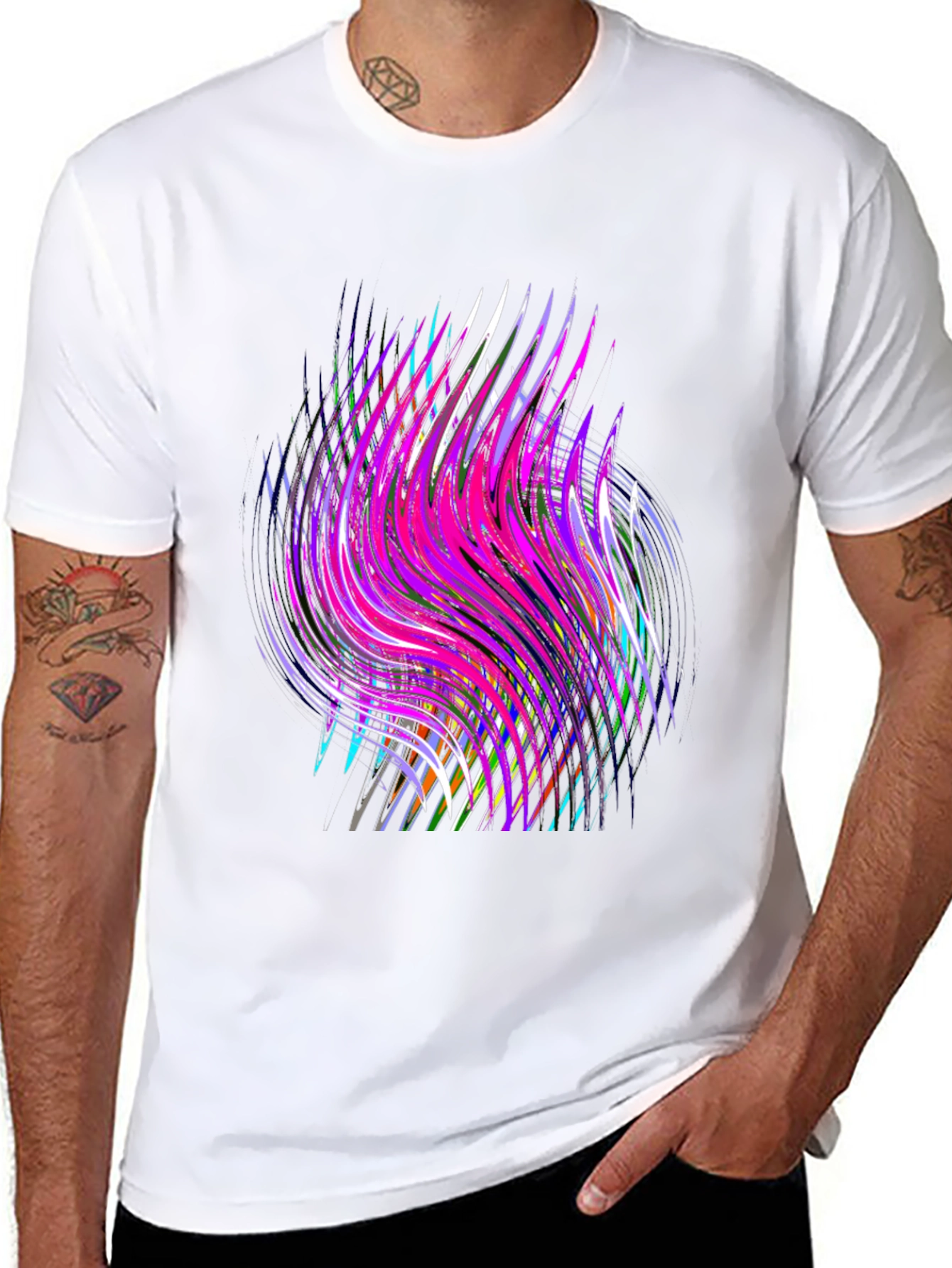 Black Abstract Swirl Graphic Black T-Shirt view 8