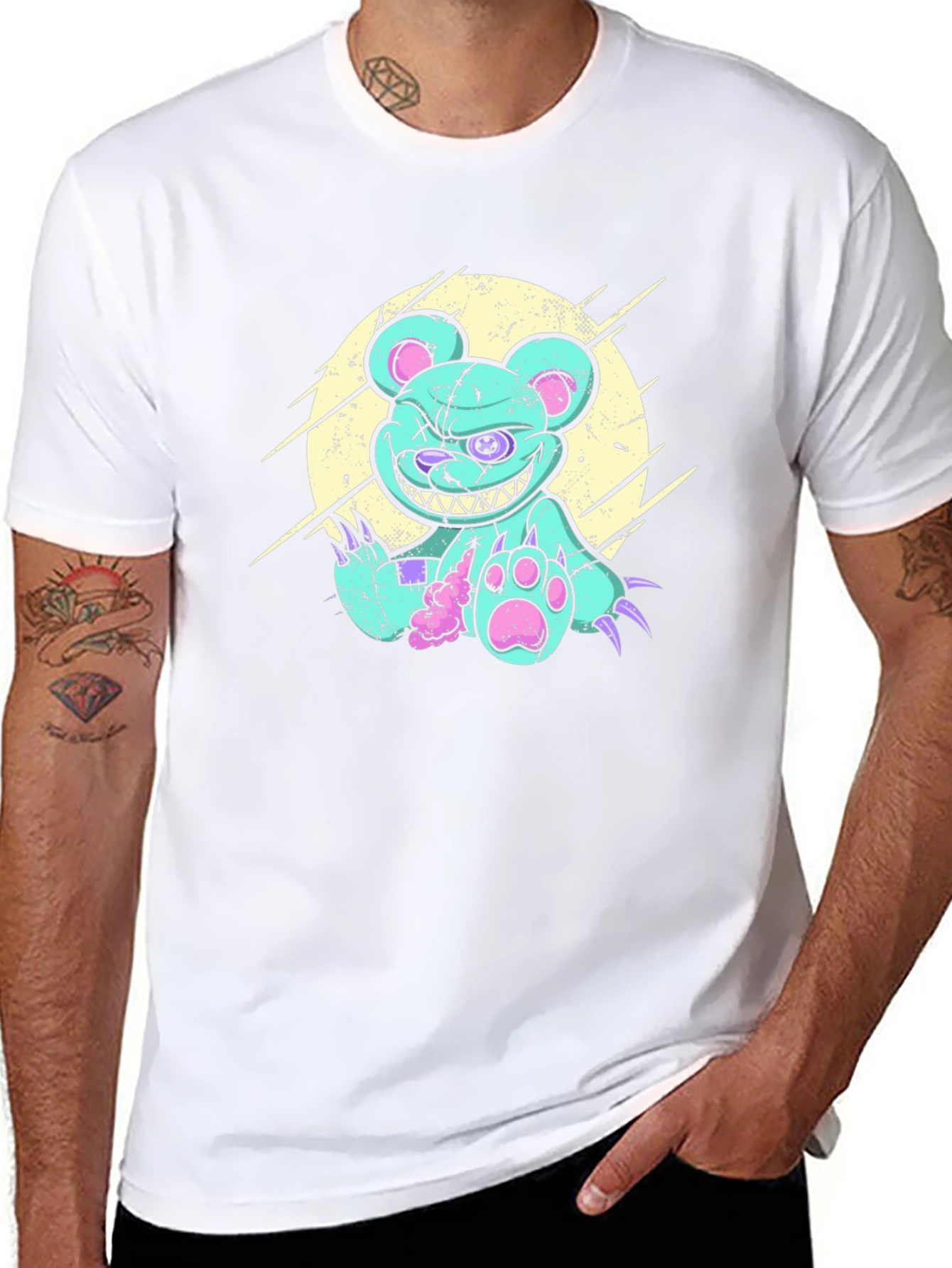 Black Scary Bear Graphic T-Shirt view 8