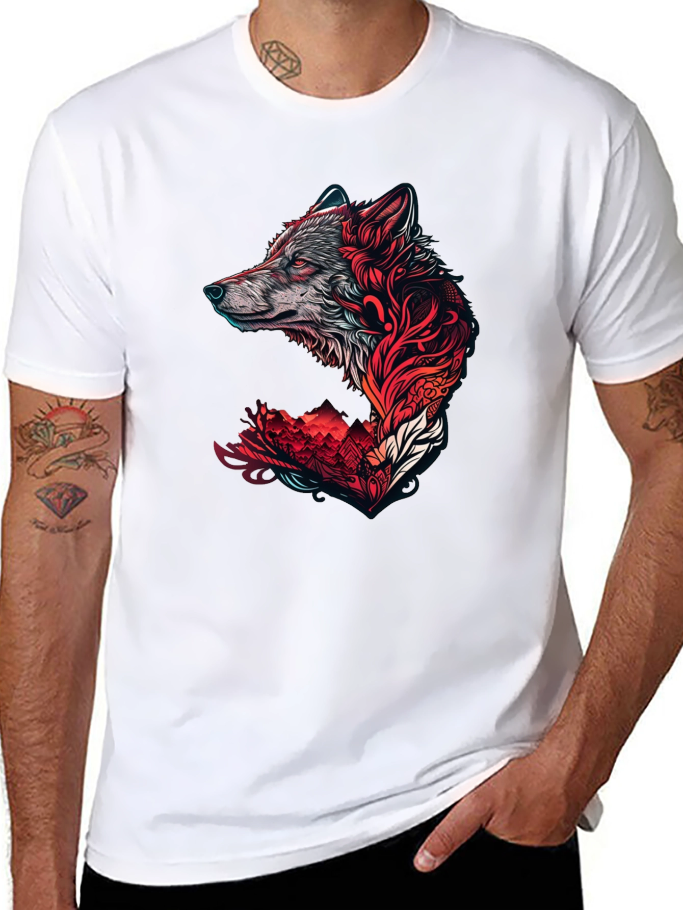Black Wolf Graphic Print Crew Neck Tee - Black view 8