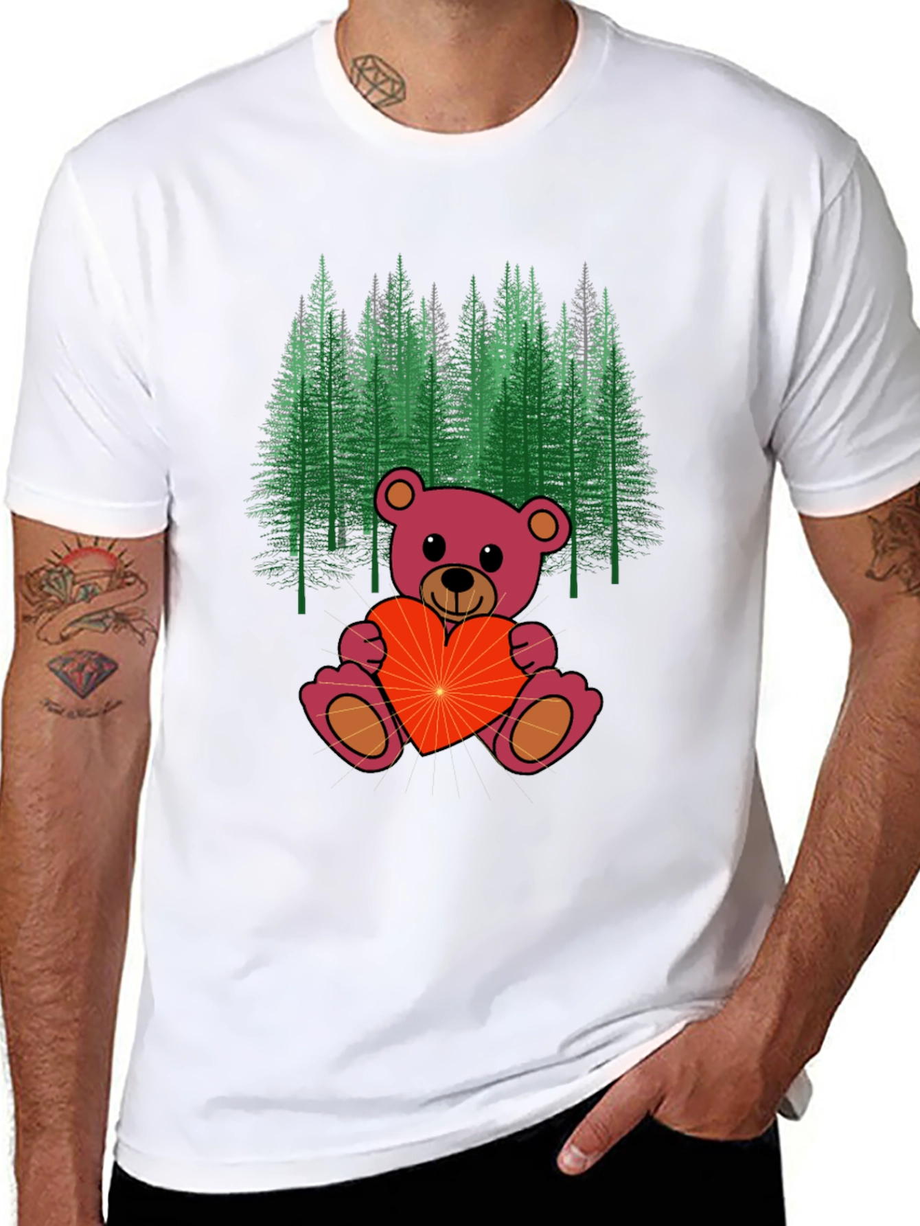 Black Teddy Bear Forest Graphic Tee - Men's Black T-Shirt view 8