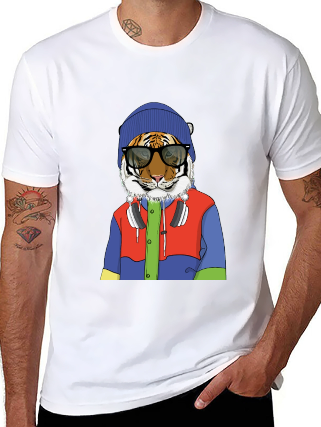 Black Hipster Tiger Graphic Tee view 8