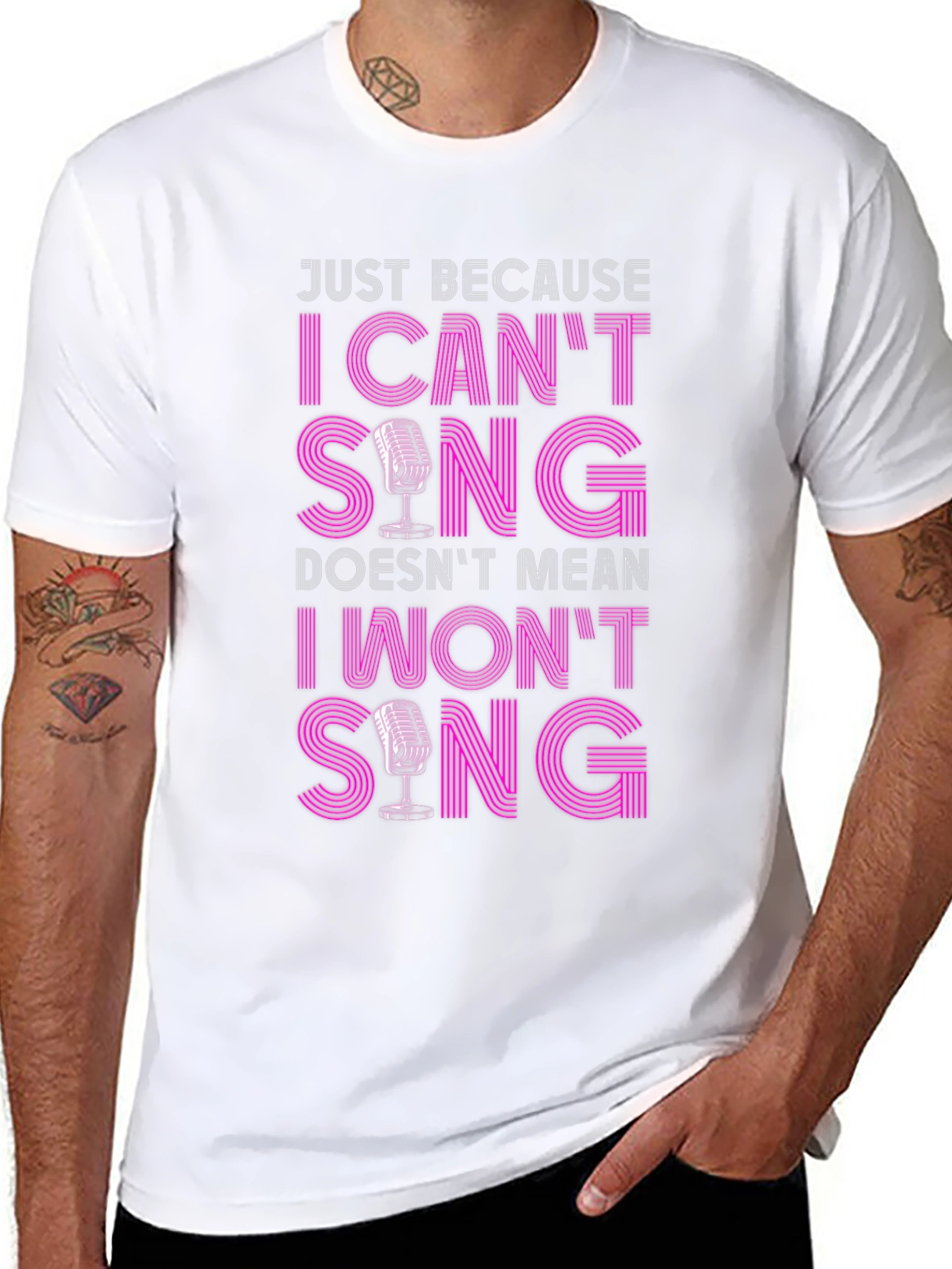 Black Funny Singer T-Shirt: I Can't Sing, I Won't Sing! view 8