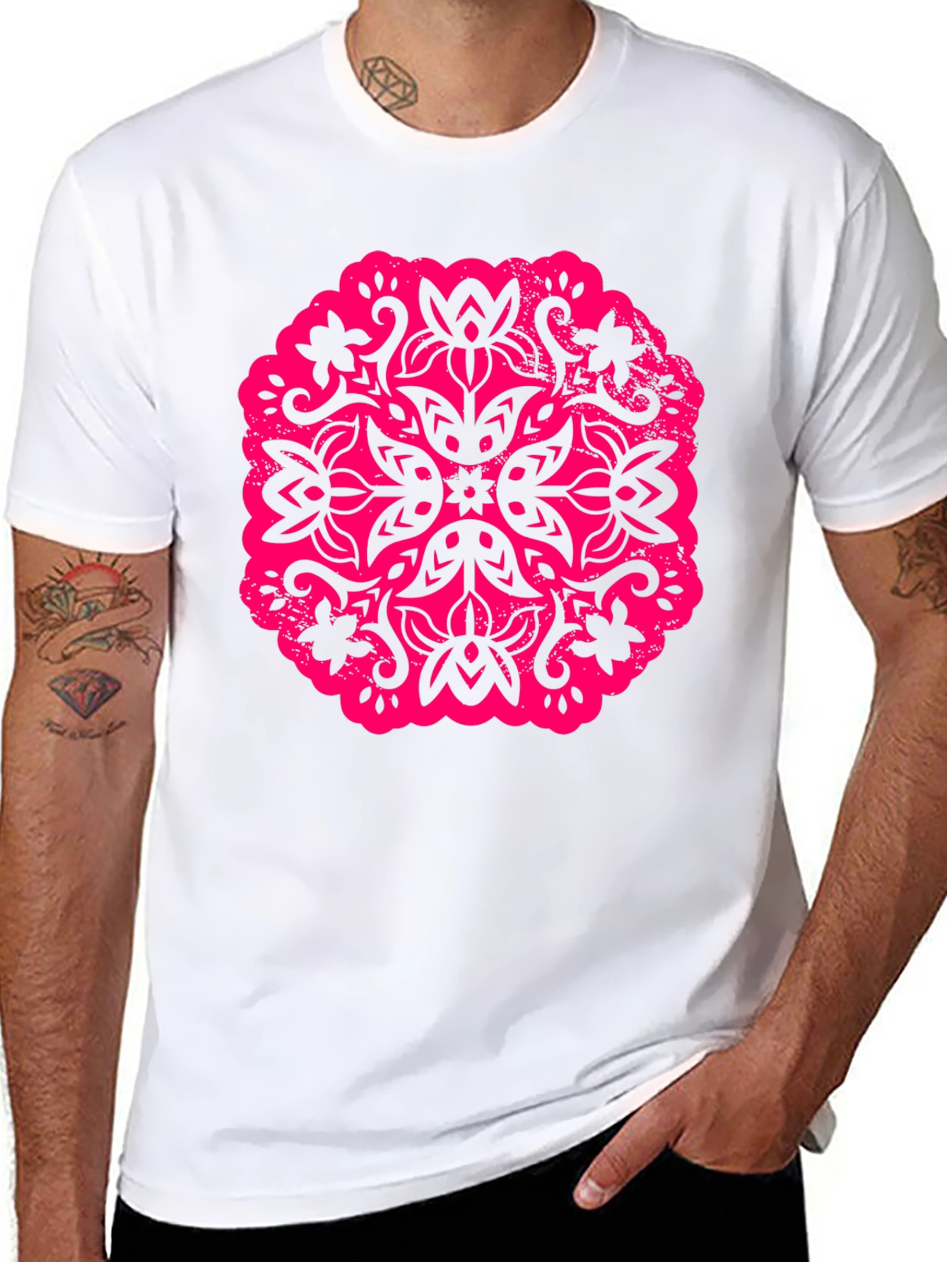 Black Black T-Shirt with Floral Mandala Graphic view 8