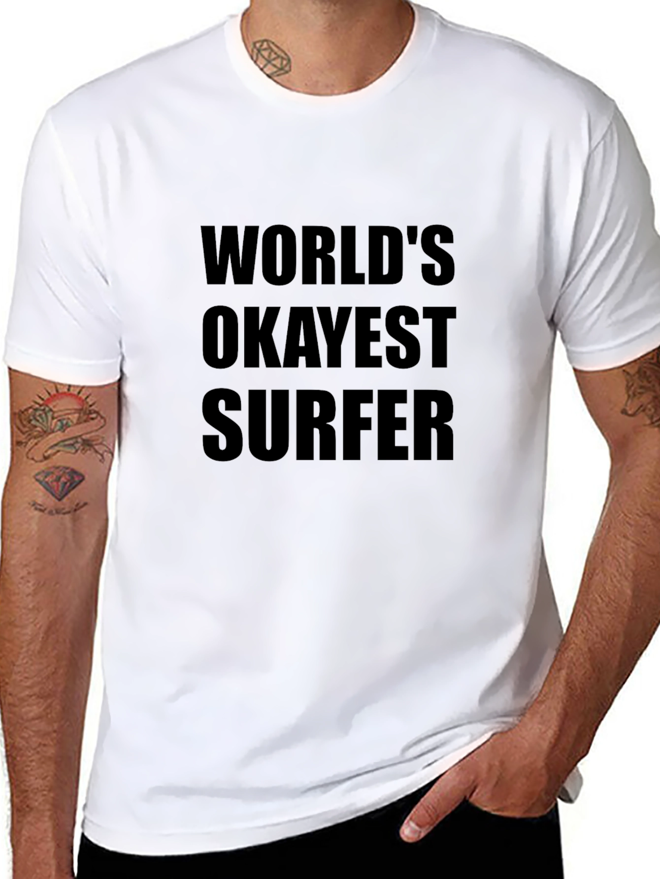 Black World's Okayest Surfer Black T-Shirt view 8