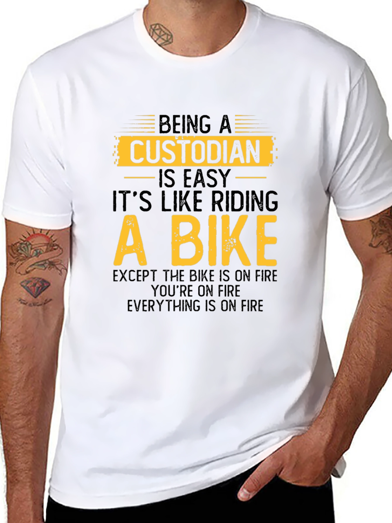 Black Custodian 'Bike on Fire' Black T-Shirt view 8
