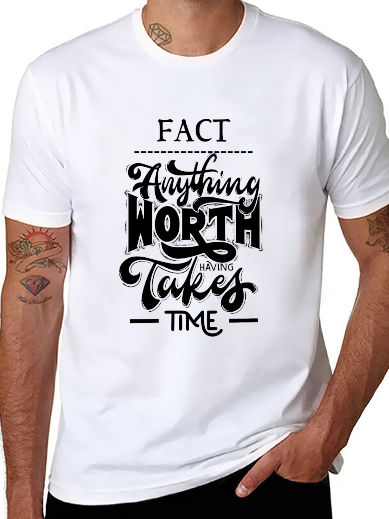 Black Inspirational Black T-Shirt: "Anything Worth Having Takes Time" view 8