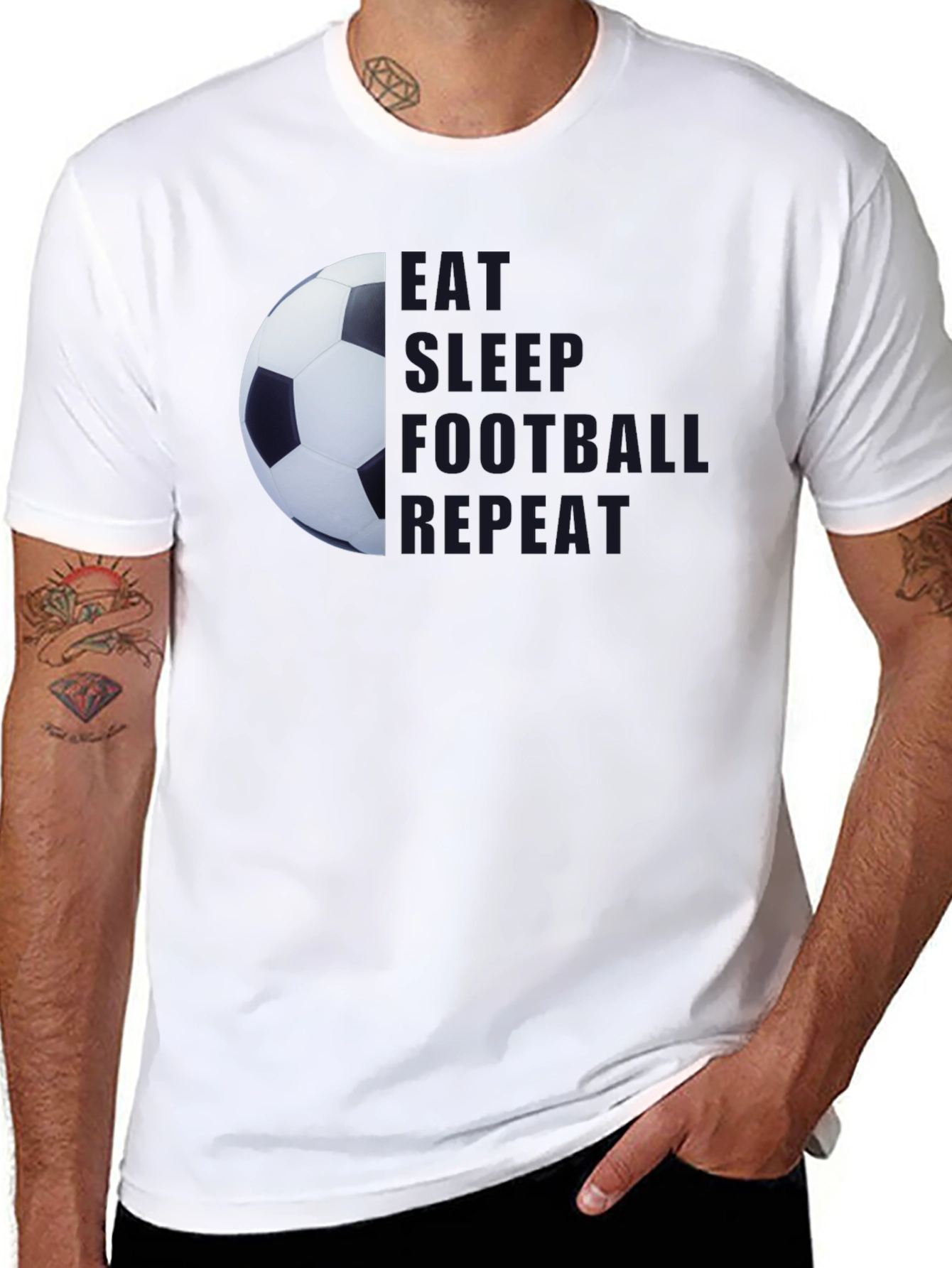 Black Eat Sleep Football Repeat Black T-Shirt view 8