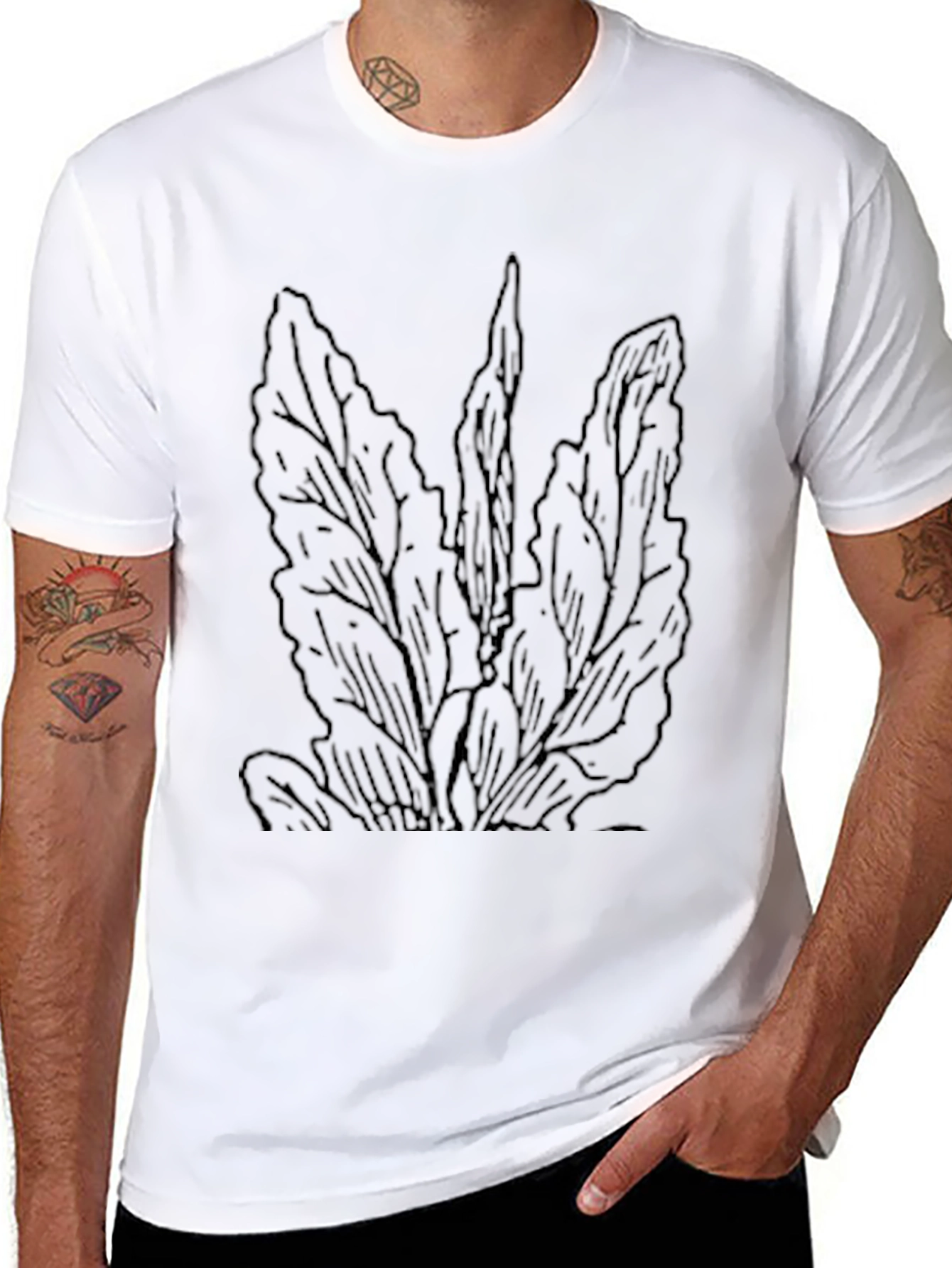 Black Men's Black Graphic Tee - Botanical Line Art view 8