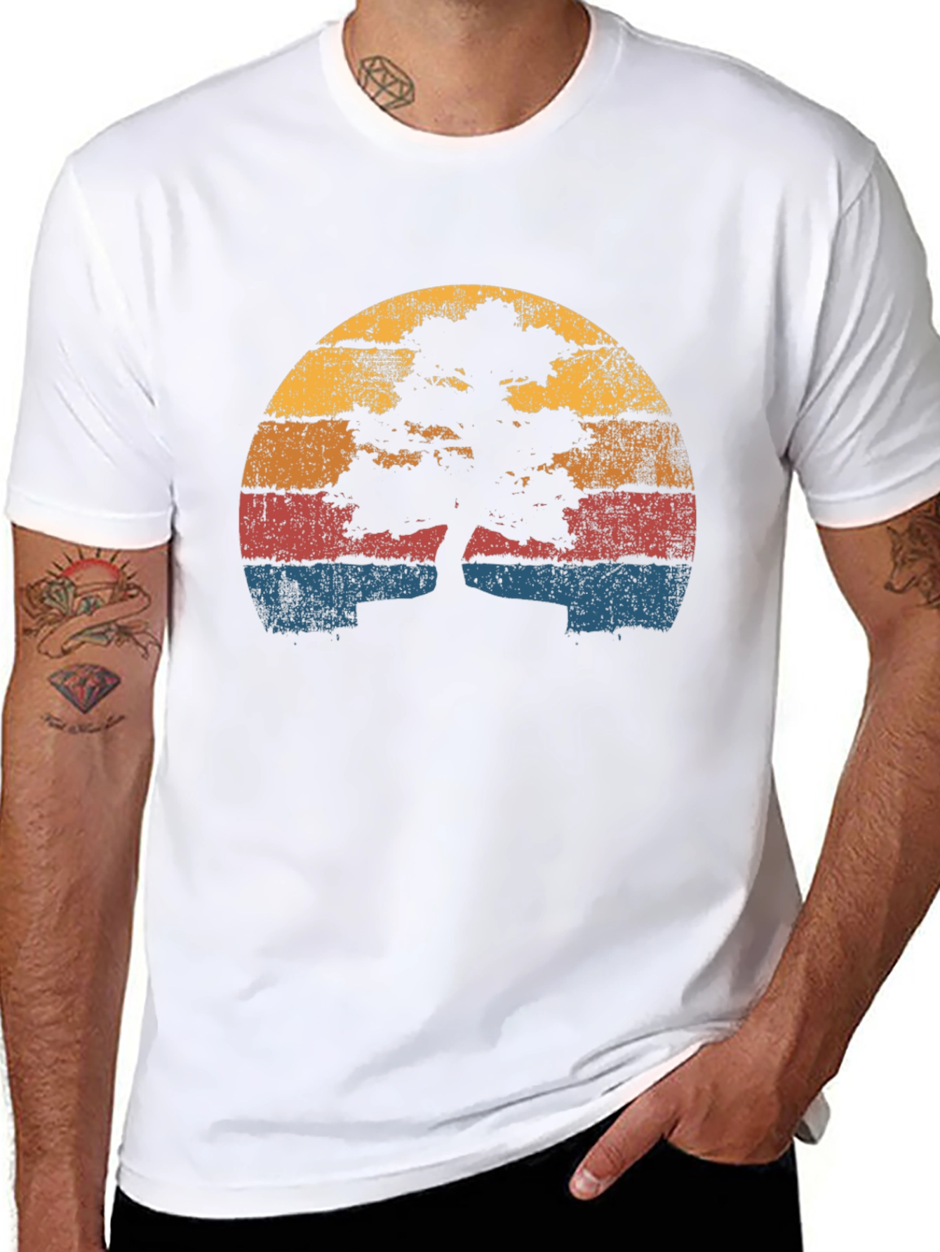 Black Retro Bonsai Tree Sunset T-Shirt view 8