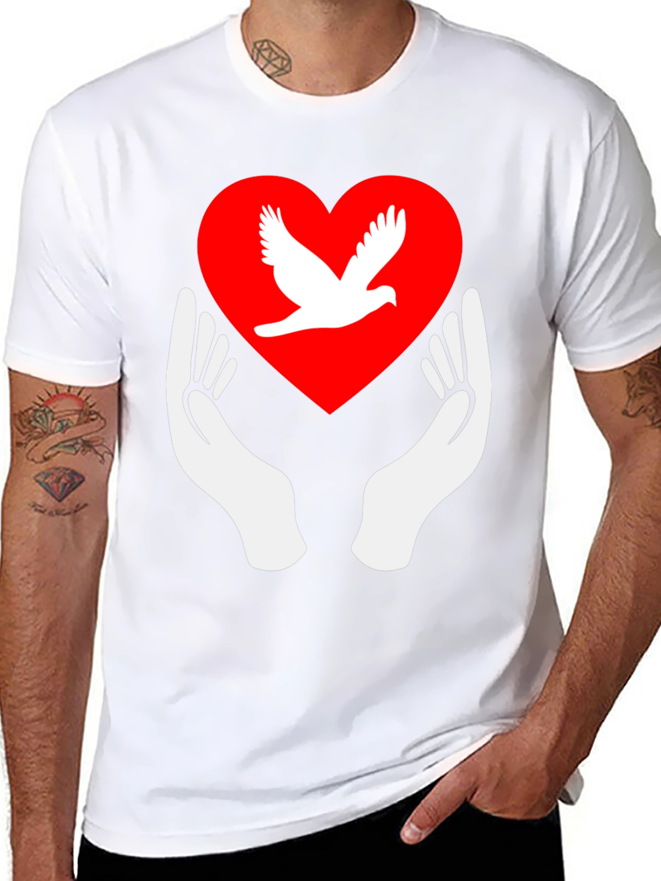 Black Dove Heart Graphic Tee - Peace Symbol Shirt view 8