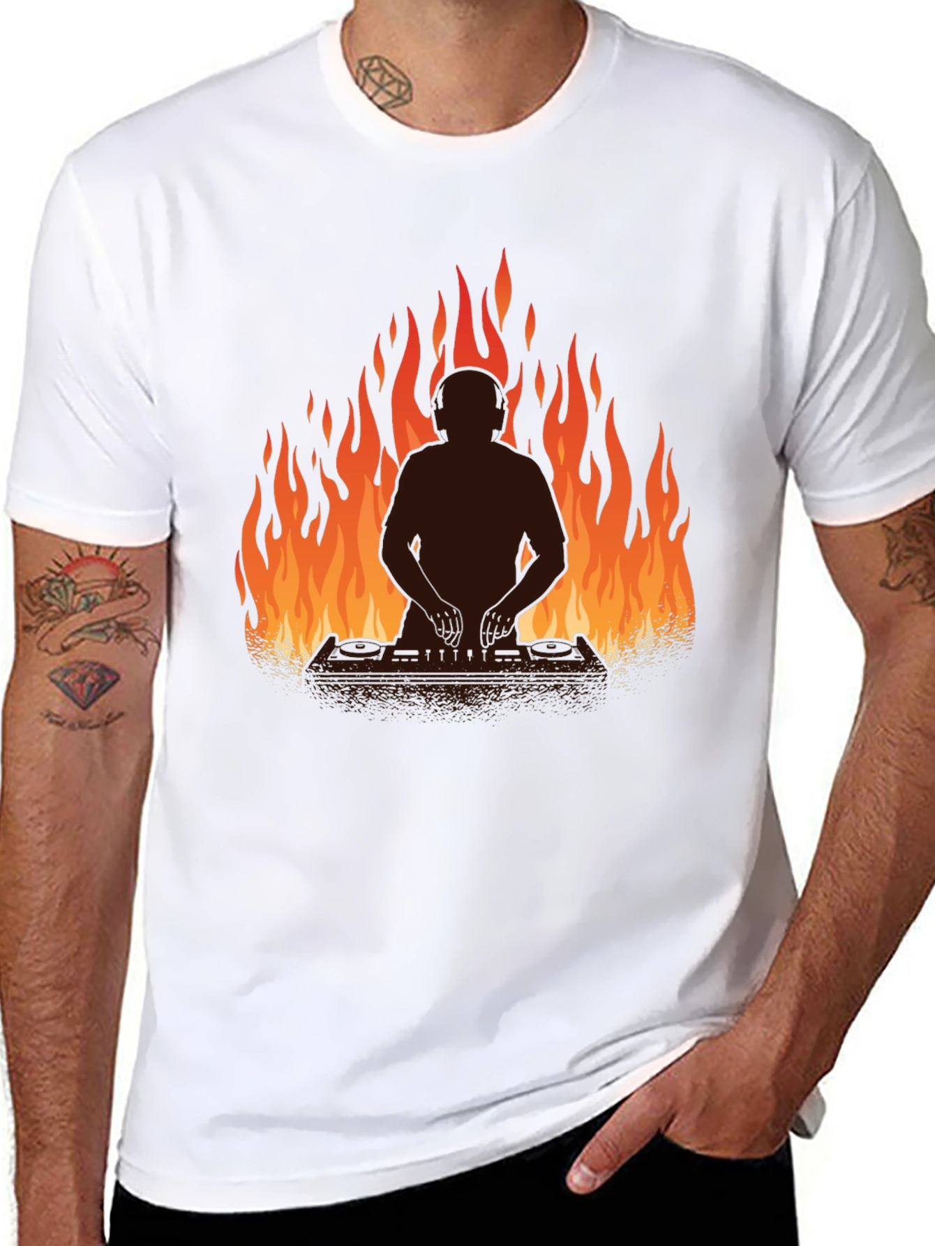 Black DJ in Flames Graphic T-Shirt - Black view 8