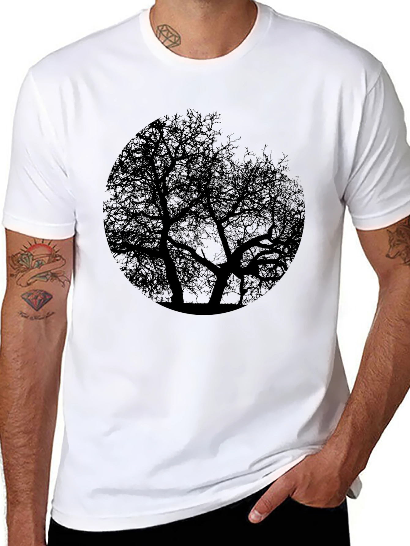 Black Tree Silhouette Graphic Print Black T-Shirt view 8
