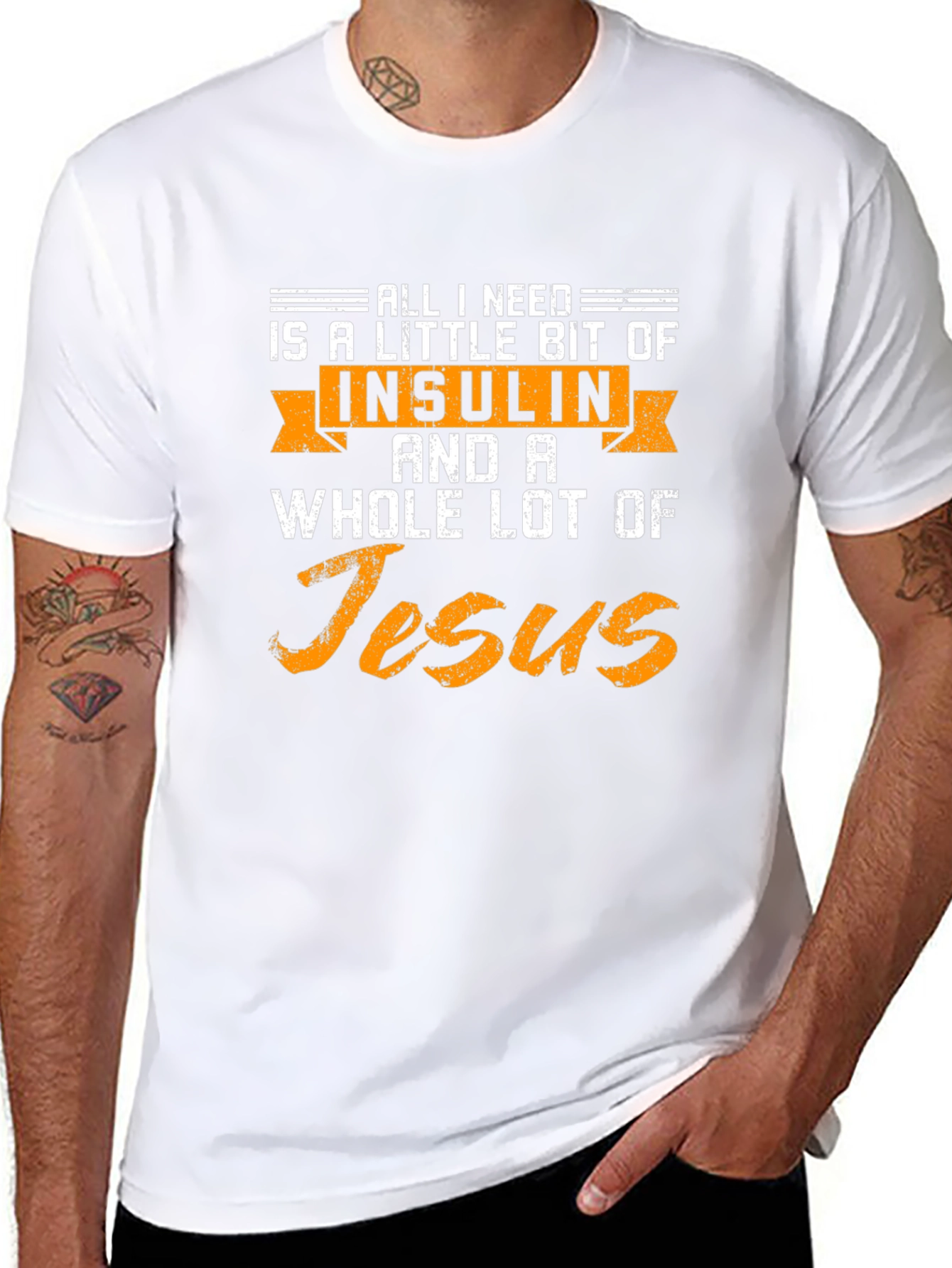 Black Insulin and Jesus T-Shirt Diabetes Awareness view 8