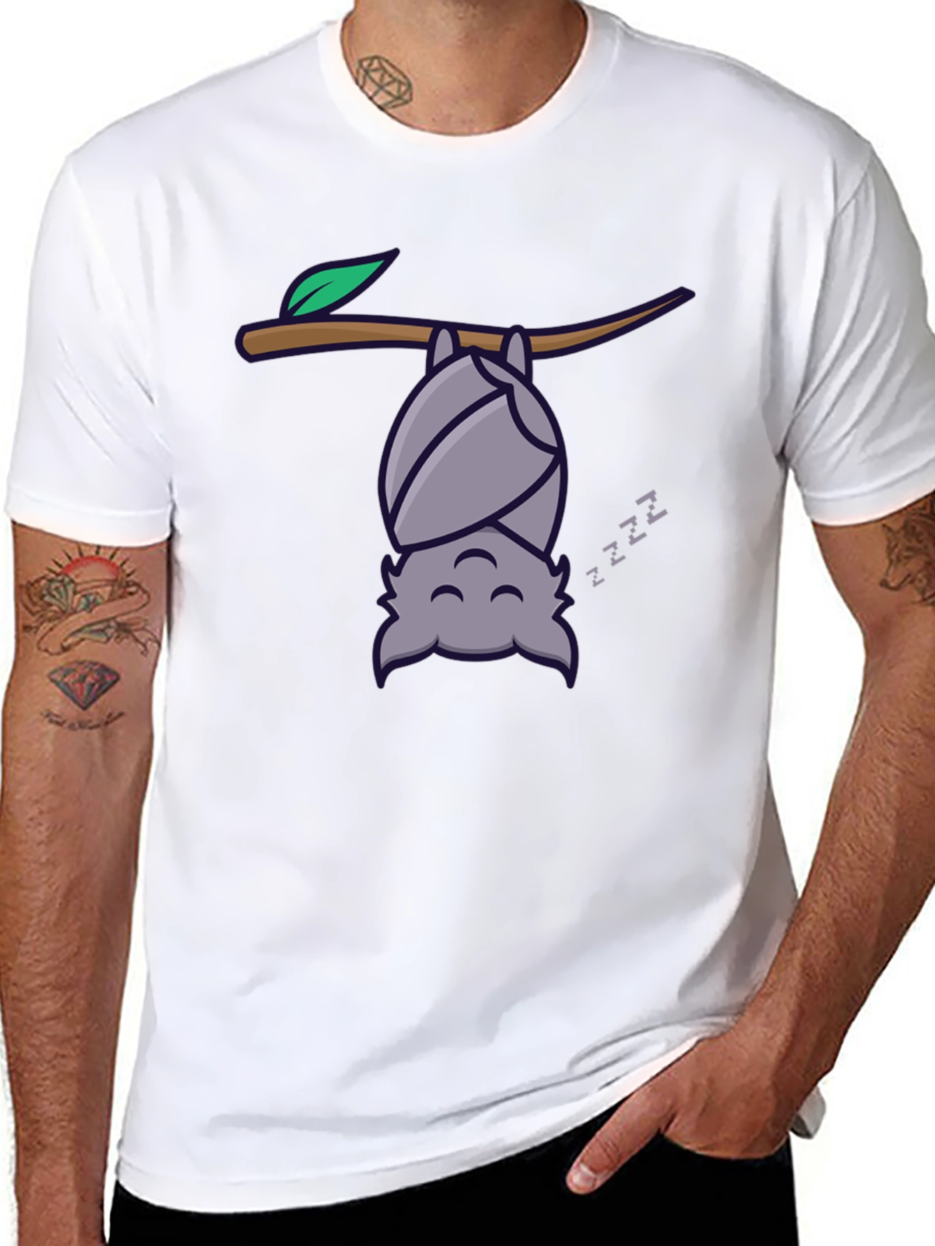 Black Cute Bat Sleeping T-Shirt - Funny Cartoon Tee view 8