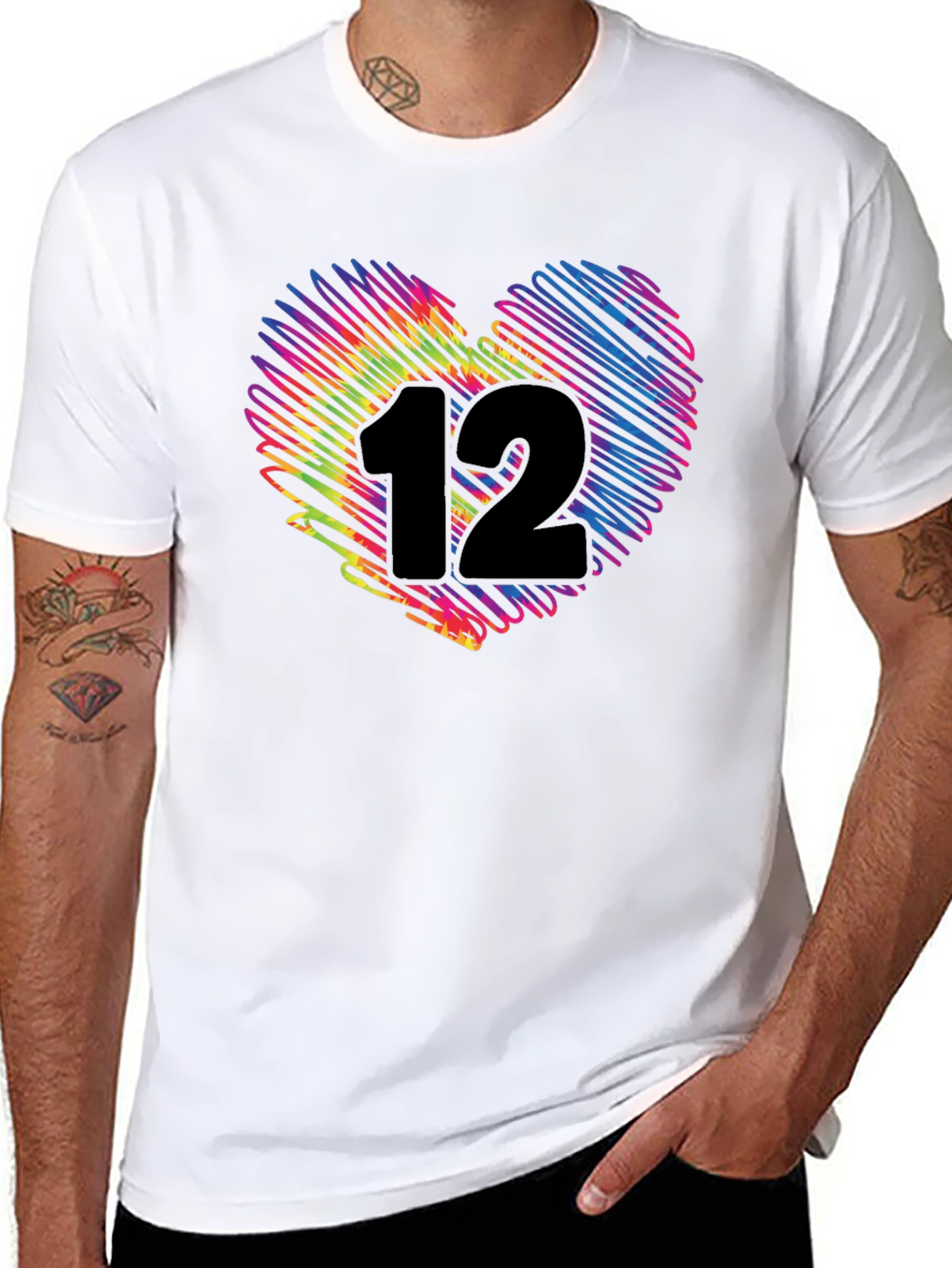 Black Colorful Scribble Heart Number 12 T-Shirt view 8