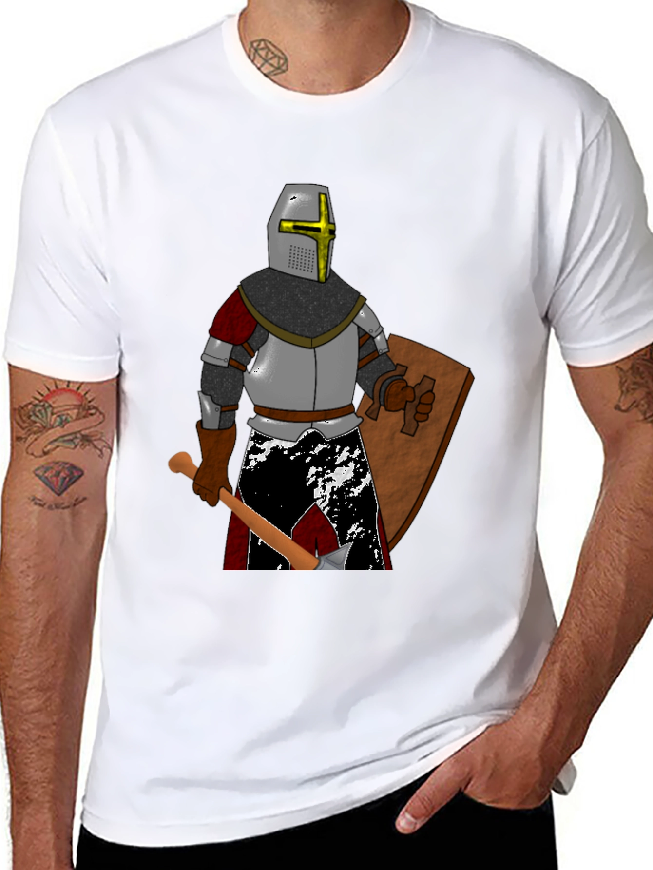 Black Crusader Knight Graphic T-Shirt view 8