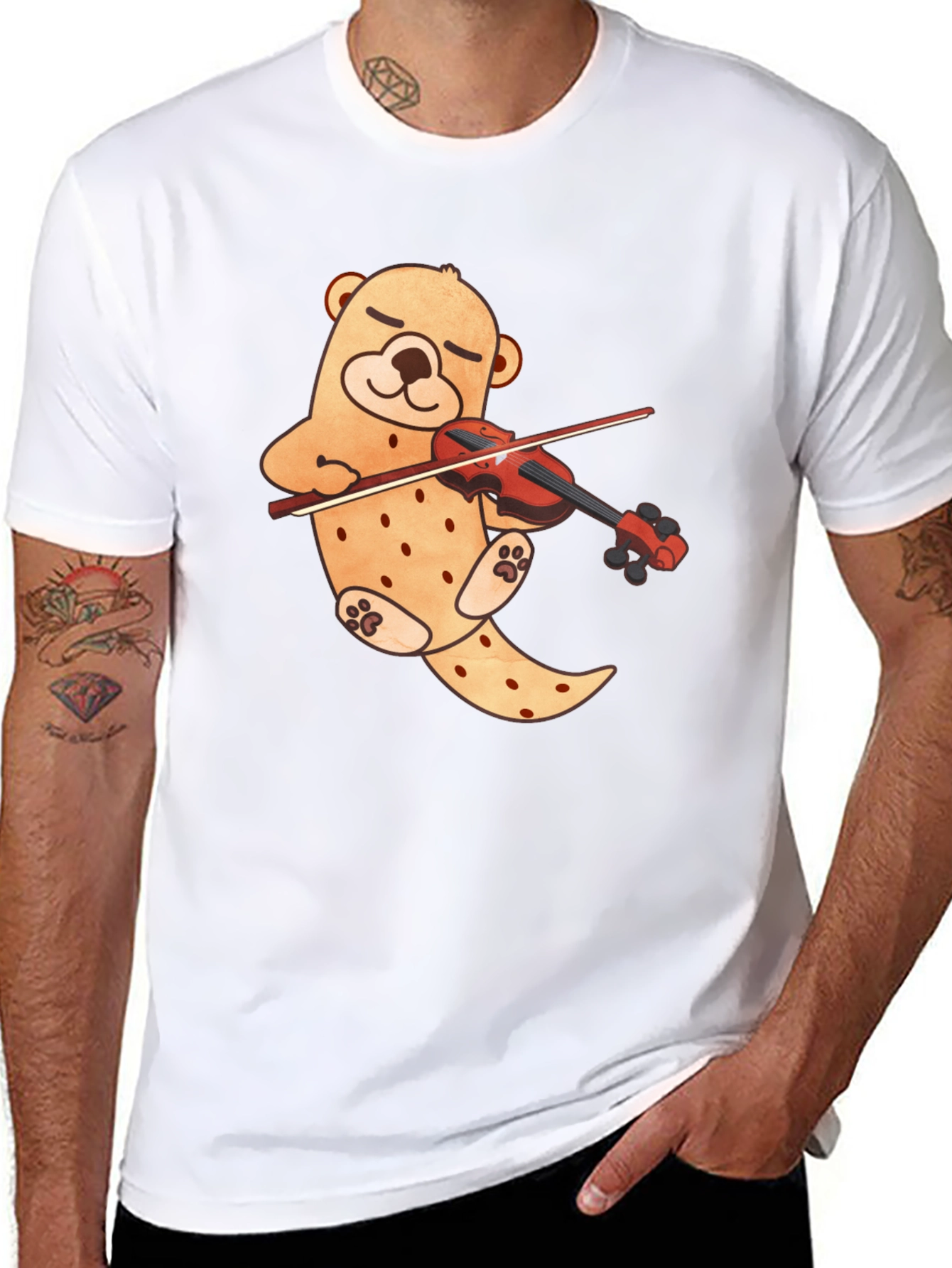 Black Cute Bear Violinist Black T-Shirt view 8