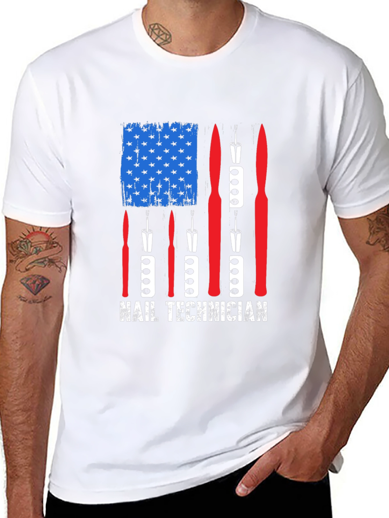 Black Nail Technician American Flag Graphic Tee view 8