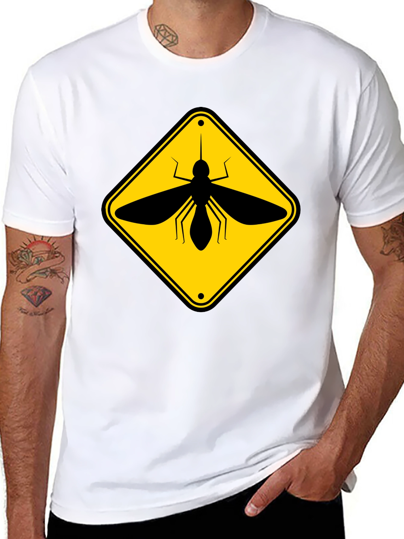 Black Mosquito Warning Sign Graphic T-Shirt view 8