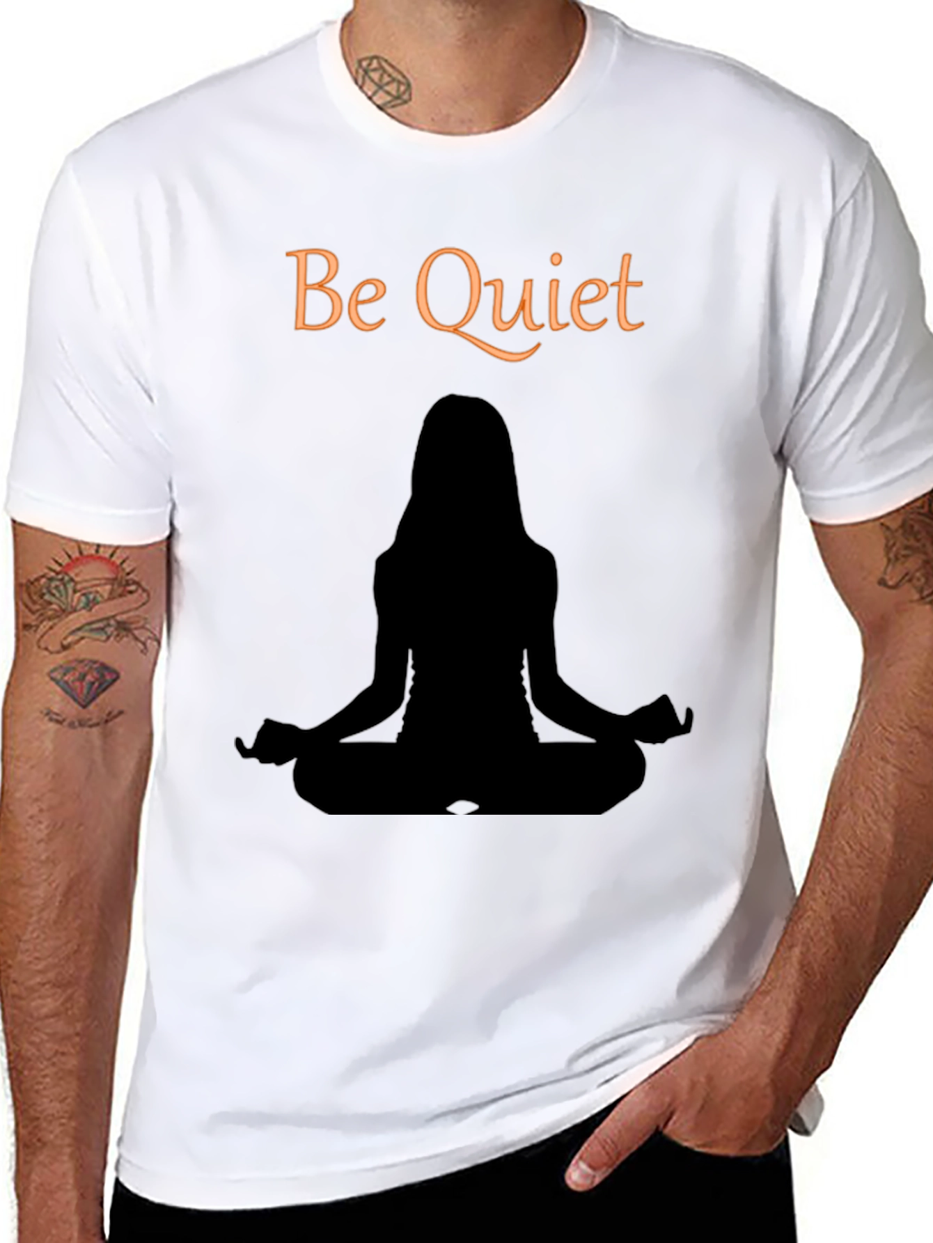 Black Be Quiet Meditation T-Shirt - Unisex Black Tee view 8