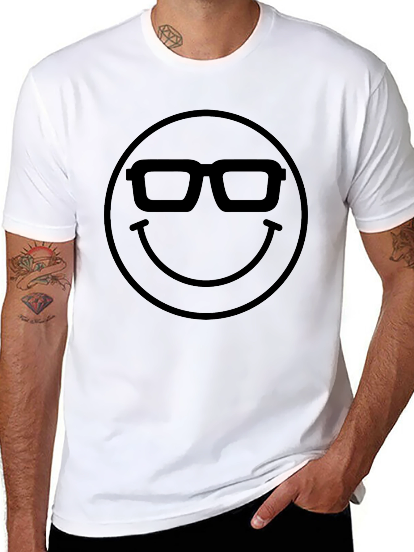 Black Geek Smiley Face T-Shirt - Black Graphic Tee view 8