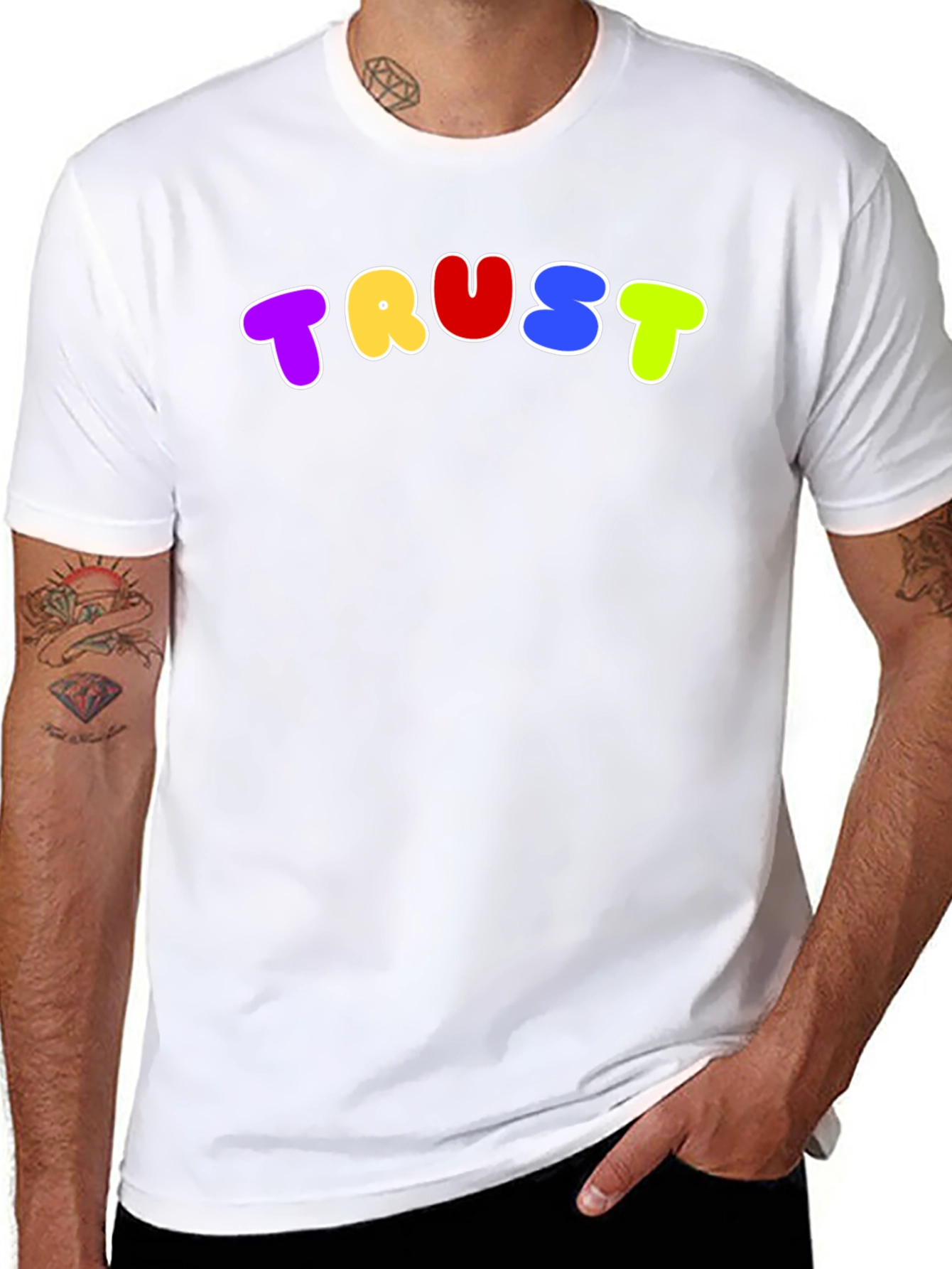 Black Colorful "TRUST" Graphic Black T-Shirt view 8
