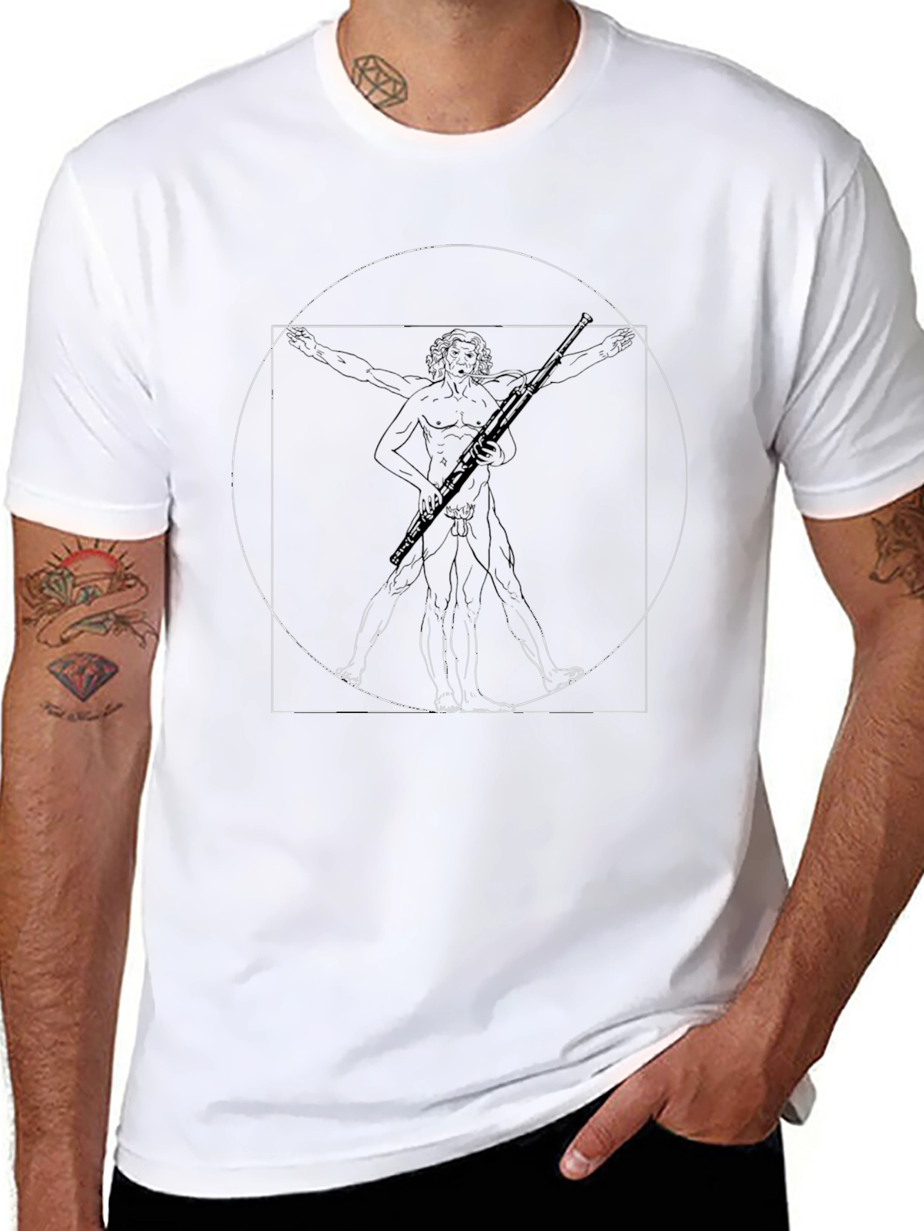 Black Vitruvian Man with Rifle Black T-Shirt view 8