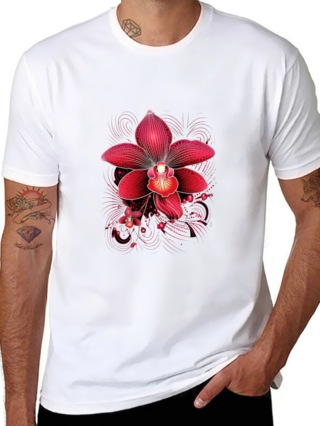 Black Red Orchid Graphic Print Black T-Shirt view 8