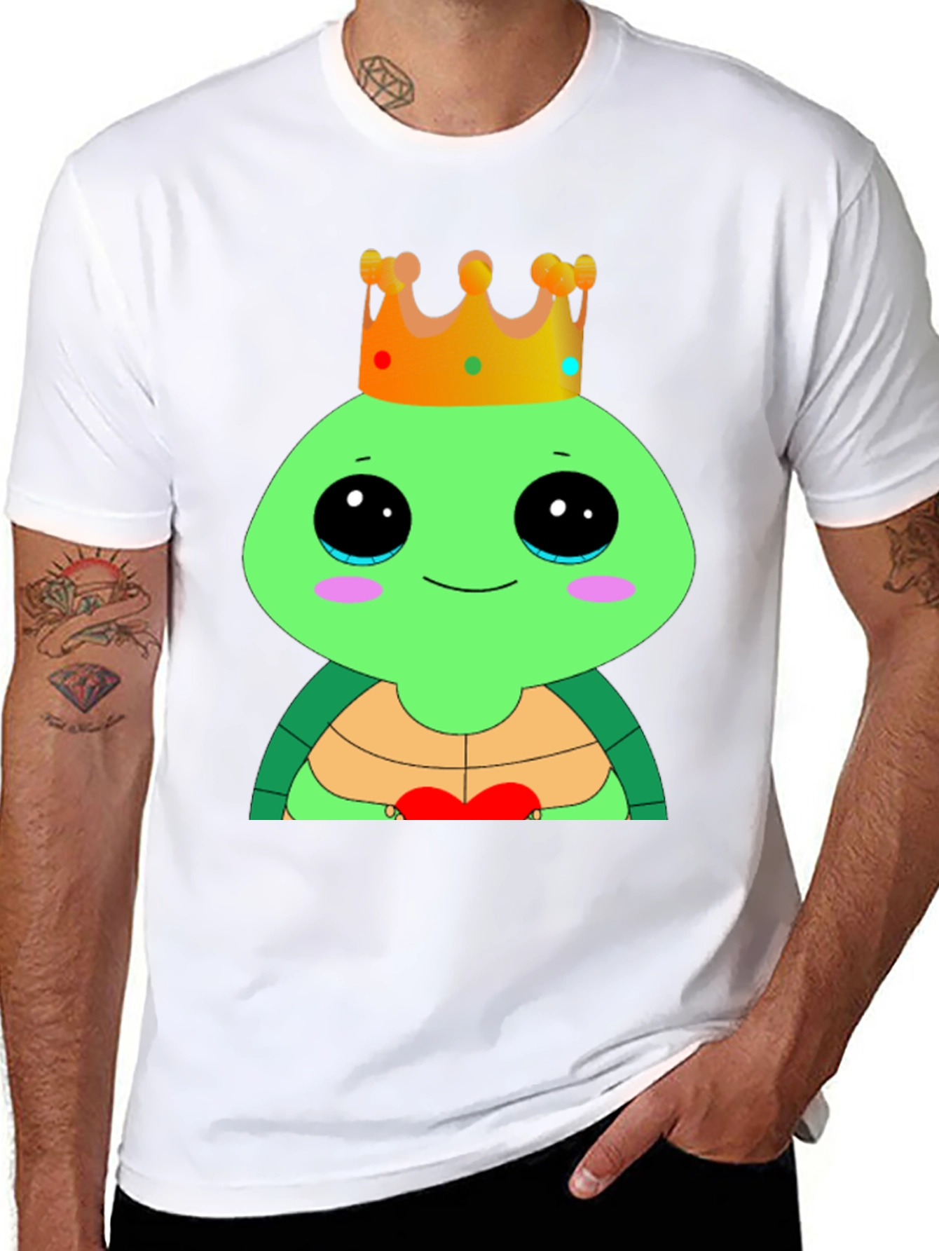 Black Cute Cartoon Turtle King T-Shirt view 8