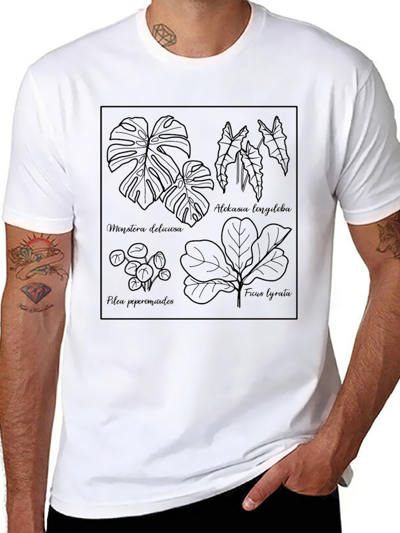 Black Botanical Line Art Tee - Stylish Plant Lover Shirt view 8