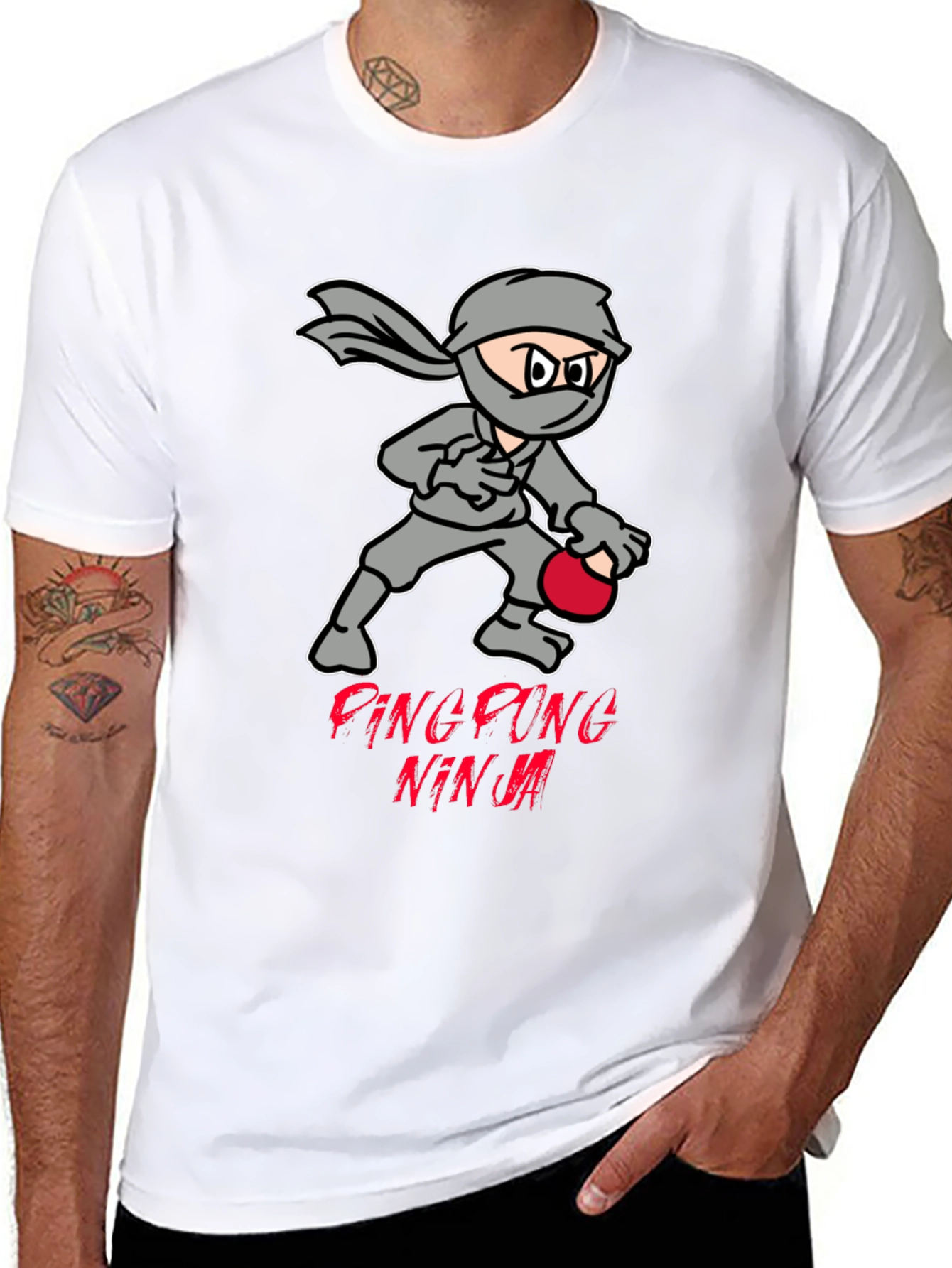Black Ping Pong Ninja T-Shirt - Cool Graphic Tee view 8
