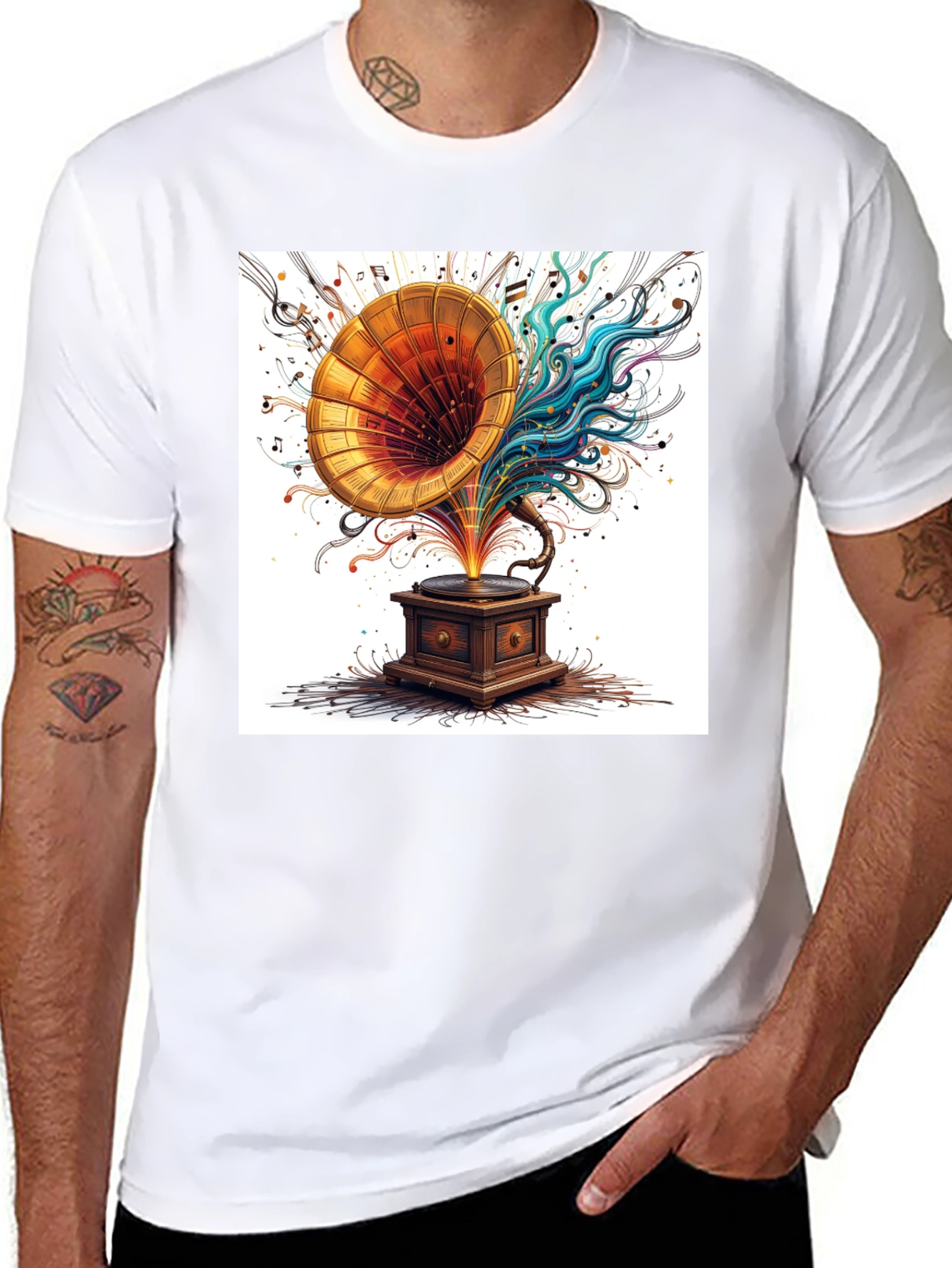 Black Vintage Phonograph Music T-Shirt view 8