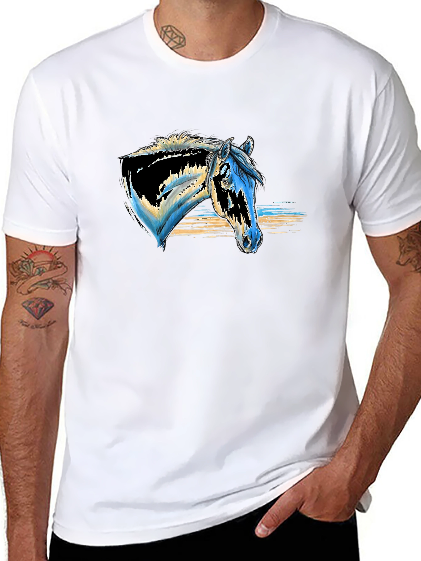 Black Horse Head Graphic Print Tee view 8