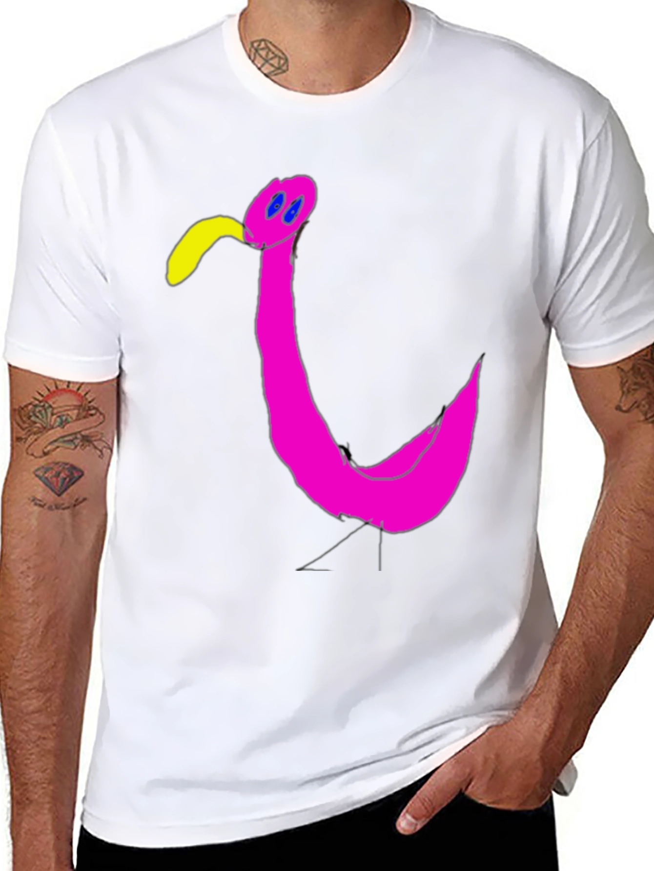 Black Funky Flamingo Black T-Shirt - Unique Graphic Tee view 8