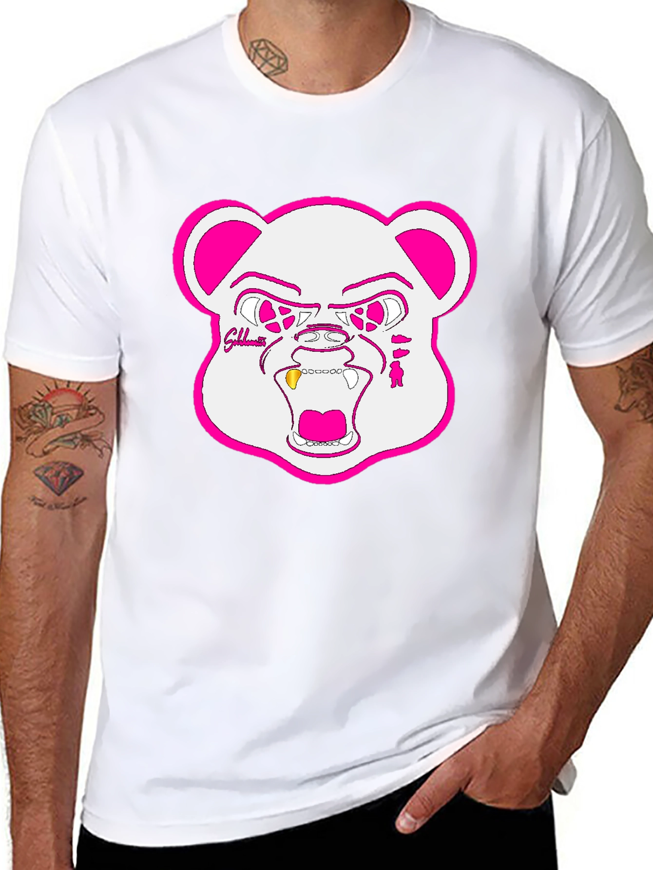 Black Black T-Shirt with Goldteeth Bear Graphic view 8