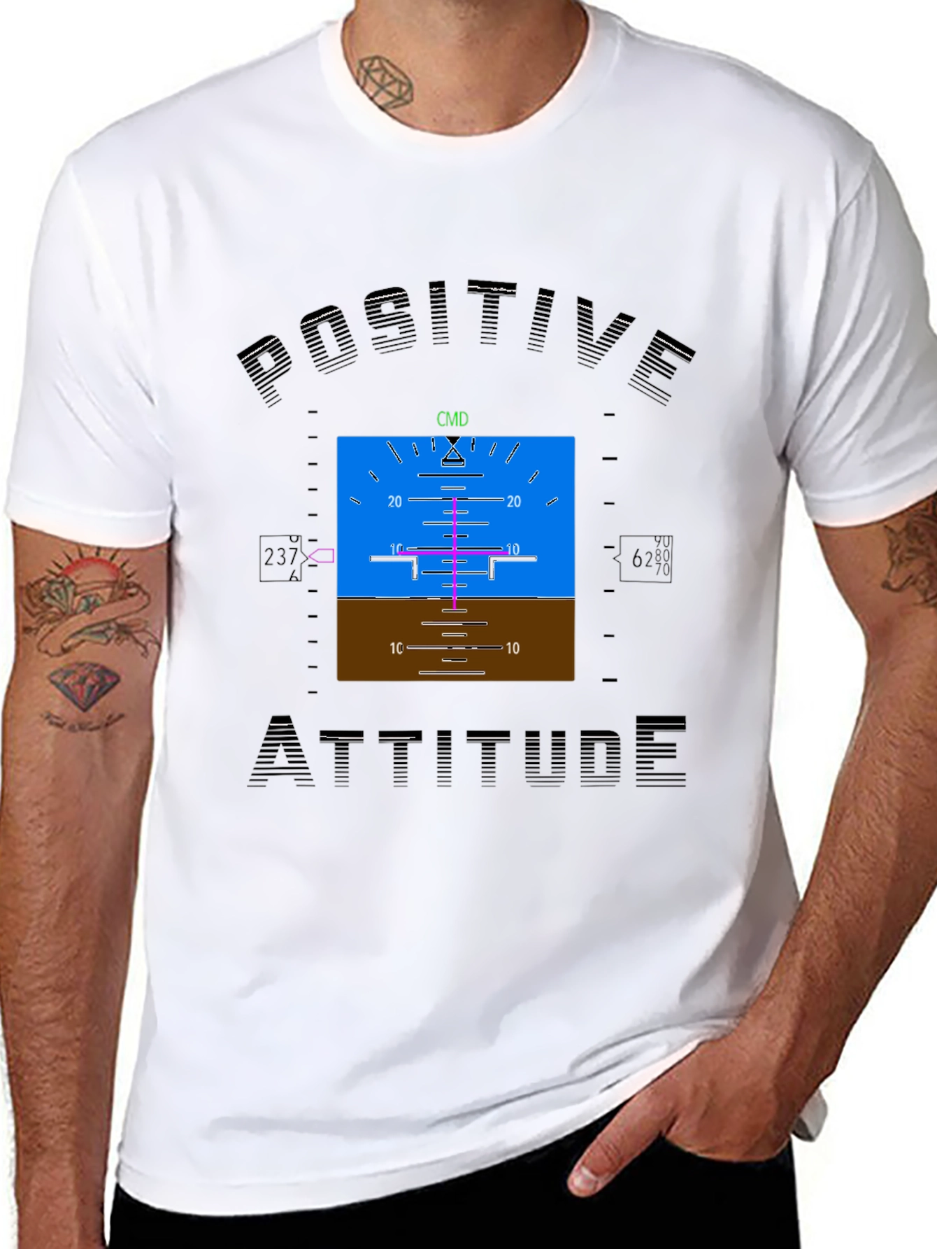 Black Positive Attitude Aviation T-Shirt view 8