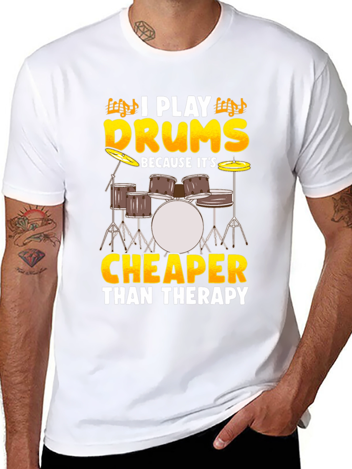 Black Drummer T-Shirt - I Play Drums Because It's Cheaper Than Therapy view 8