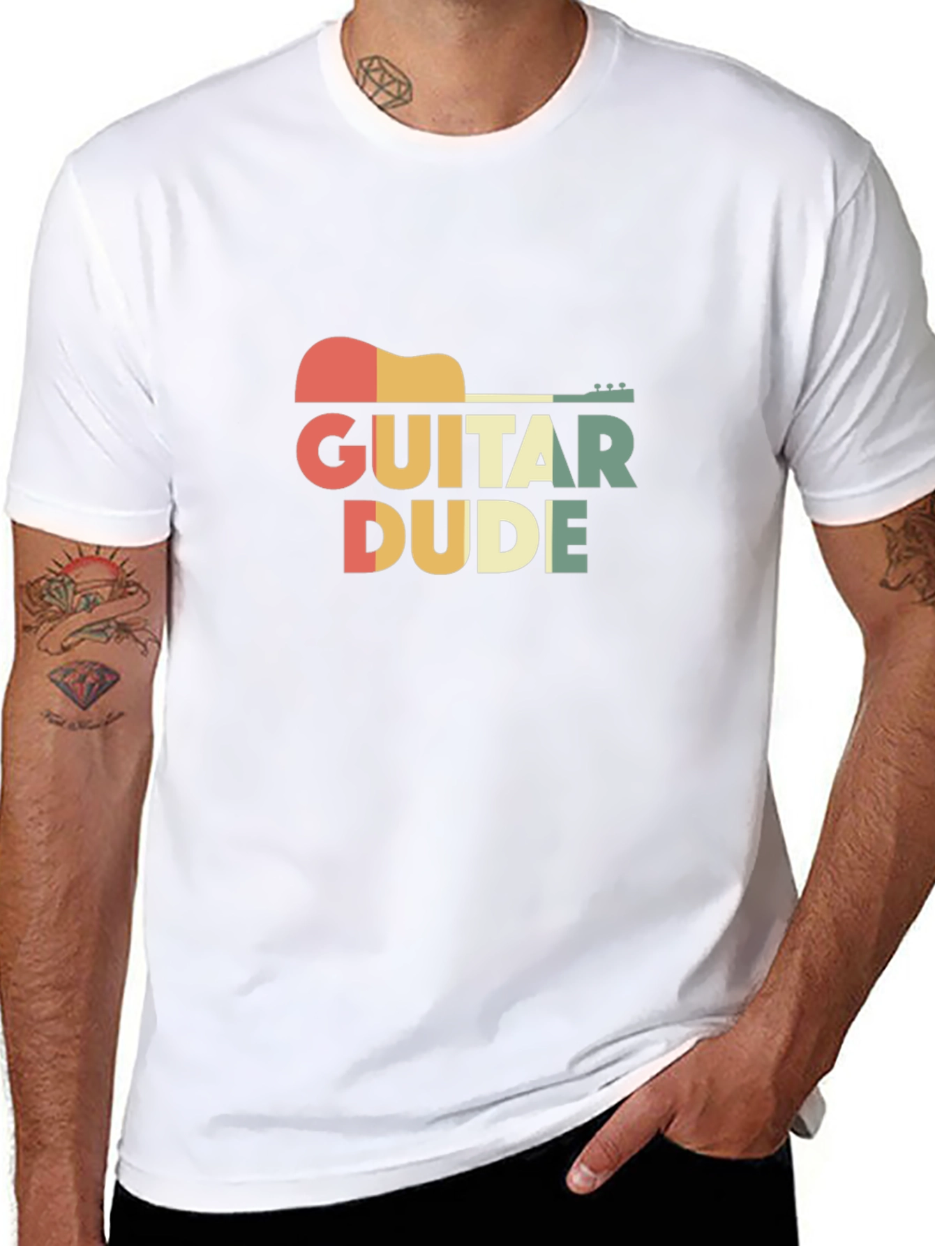 Black Guitar Dude Retro Graphic Tee - Music Lover's T-Shirt view 8
