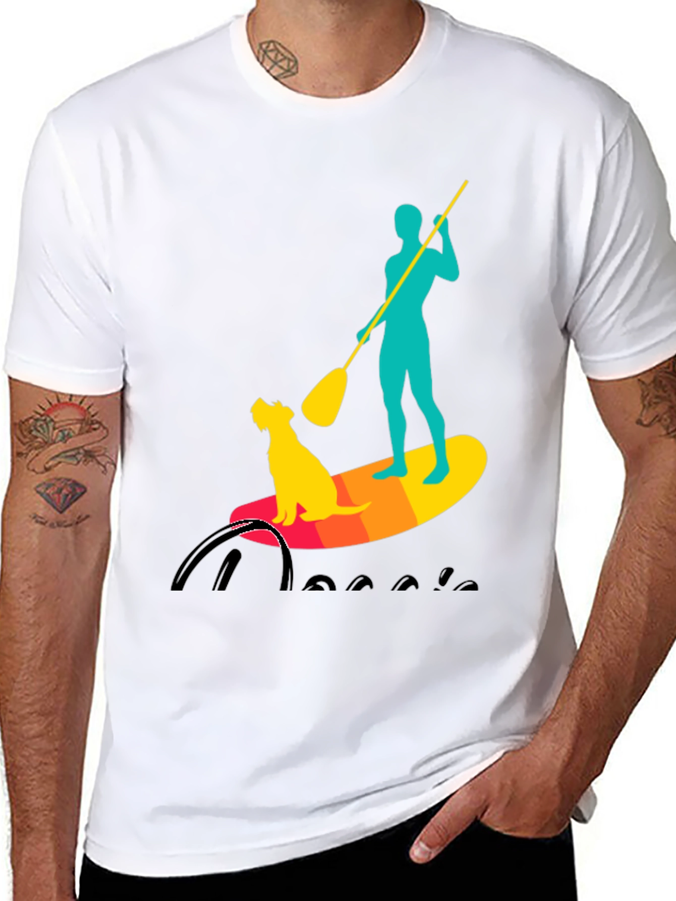 Black Paddle Board Dog T-Shirt - Cool Watersports Tee view 8